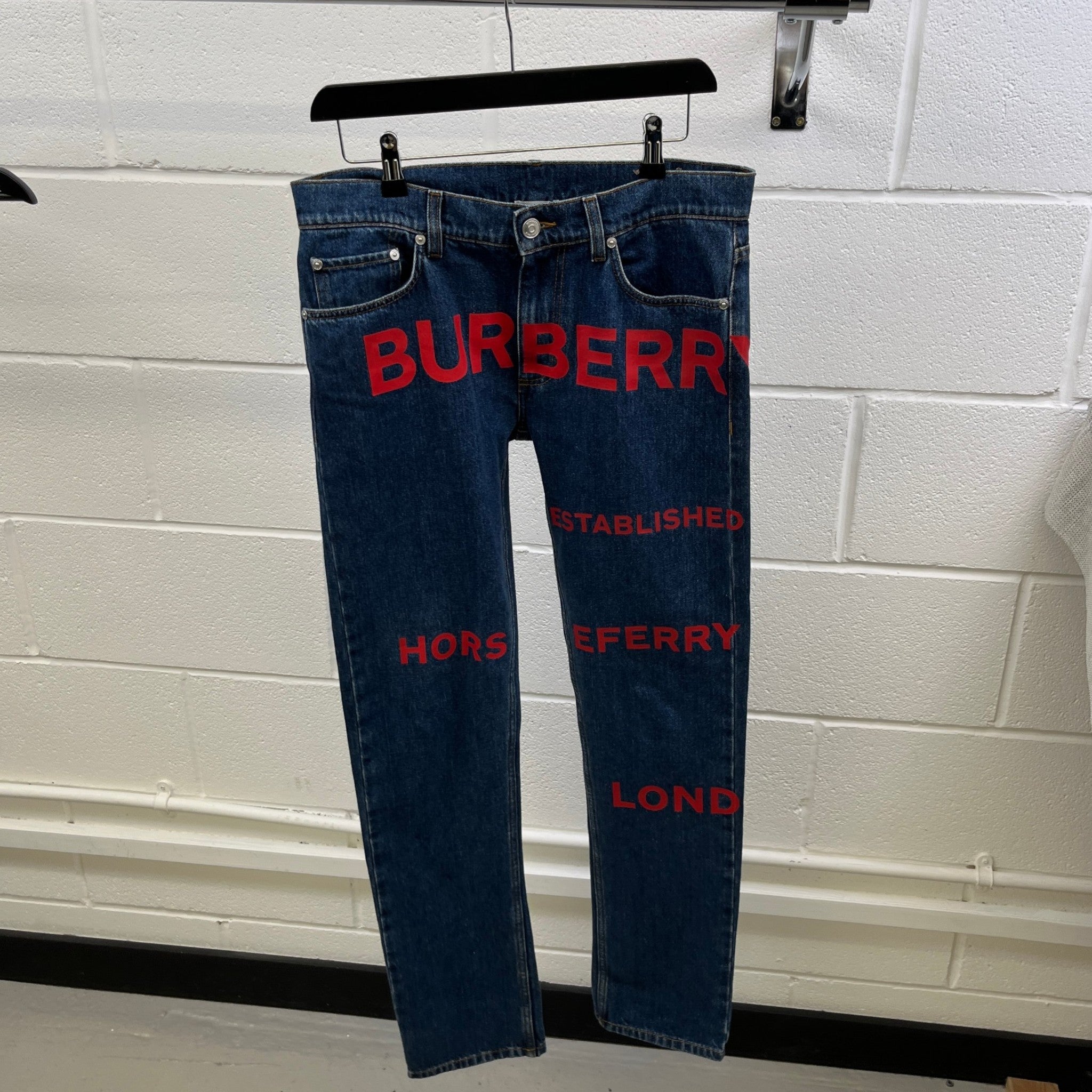 Men's Horseferry Print Jeans Blue Size Waist 32"