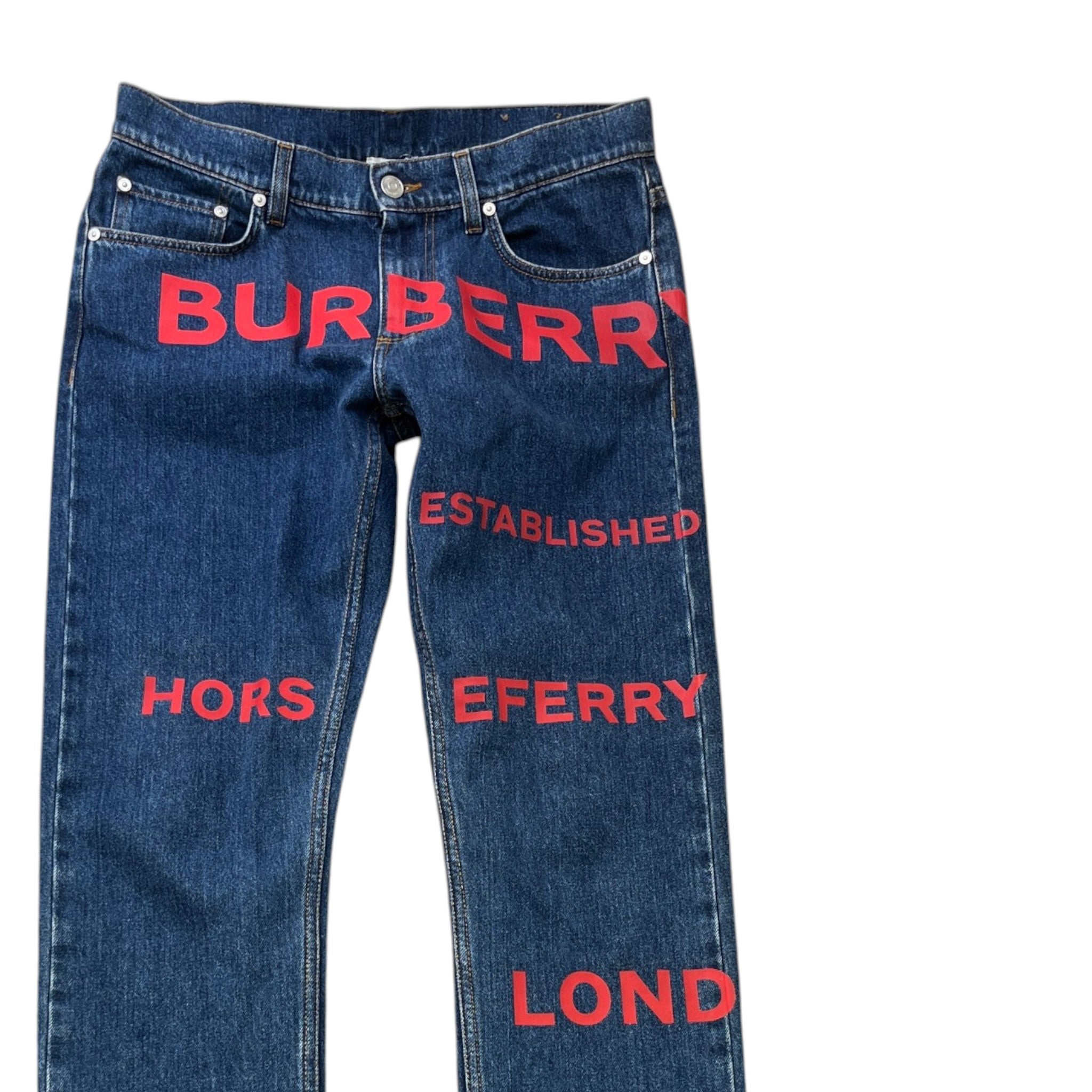 Men's Horseferry Print Jeans Blue Size Waist 32"