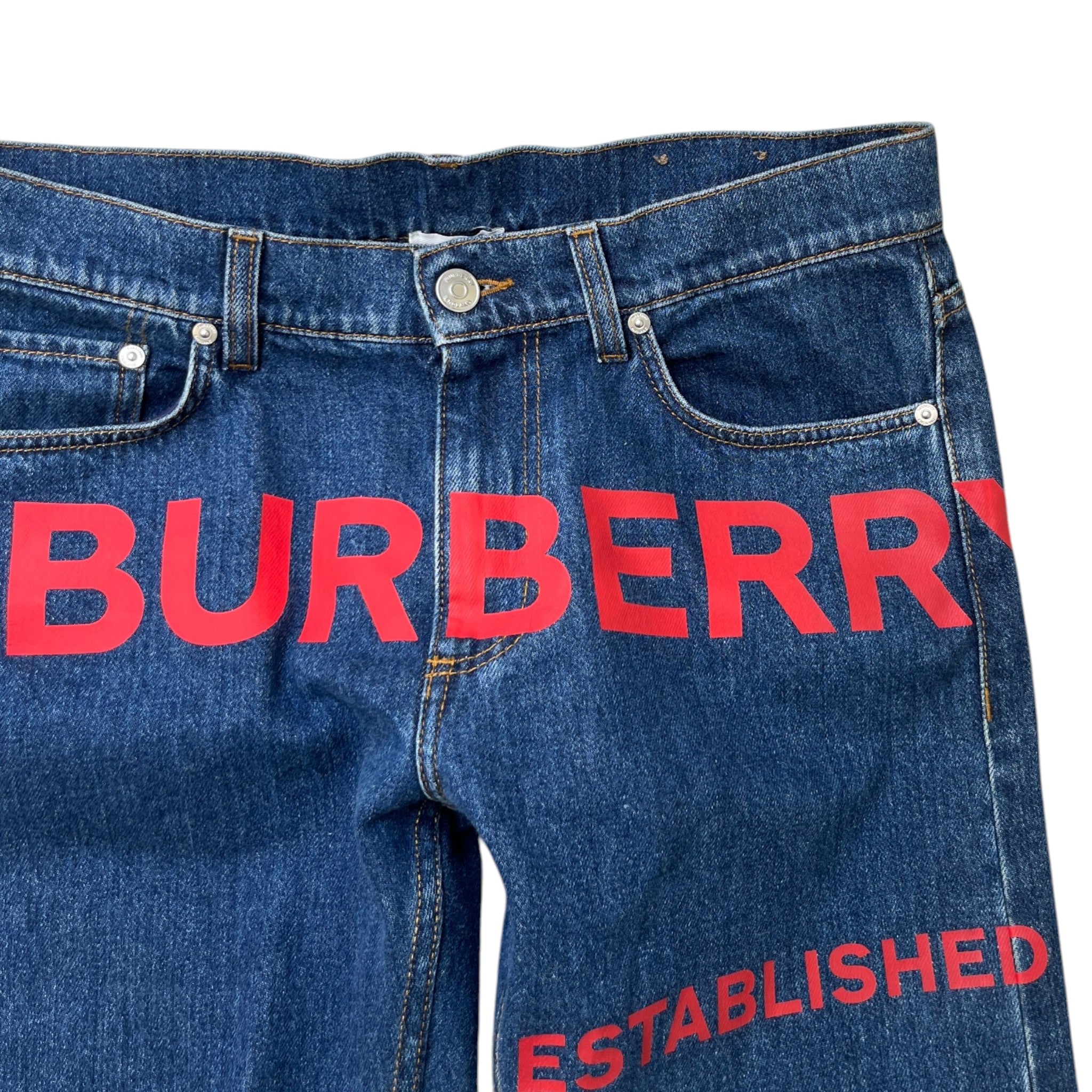 Men's Horseferry Print Jeans Blue Size Waist 32"