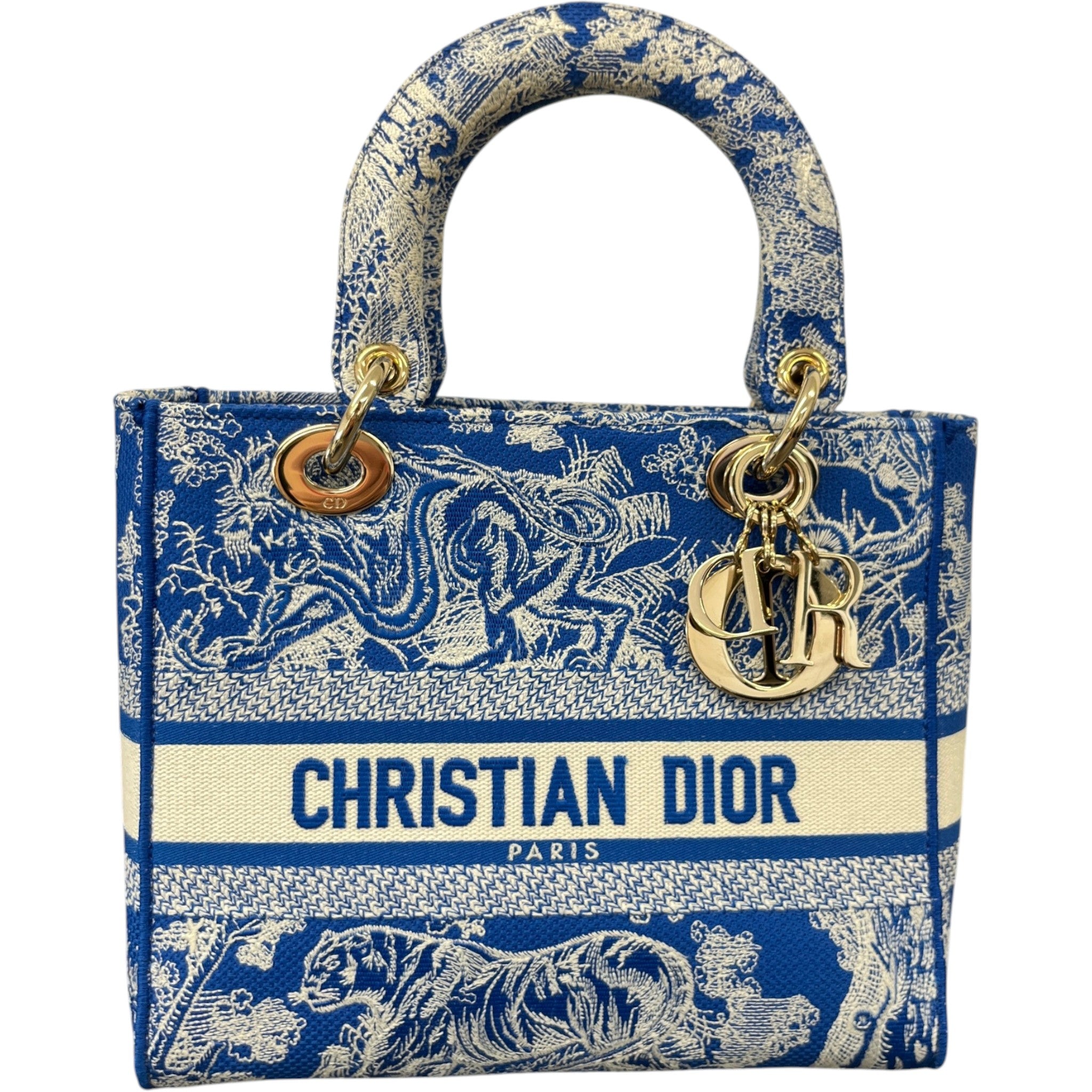 Women's Medium Dior Lady D-Lite Toile De Jouy Handbag Blue