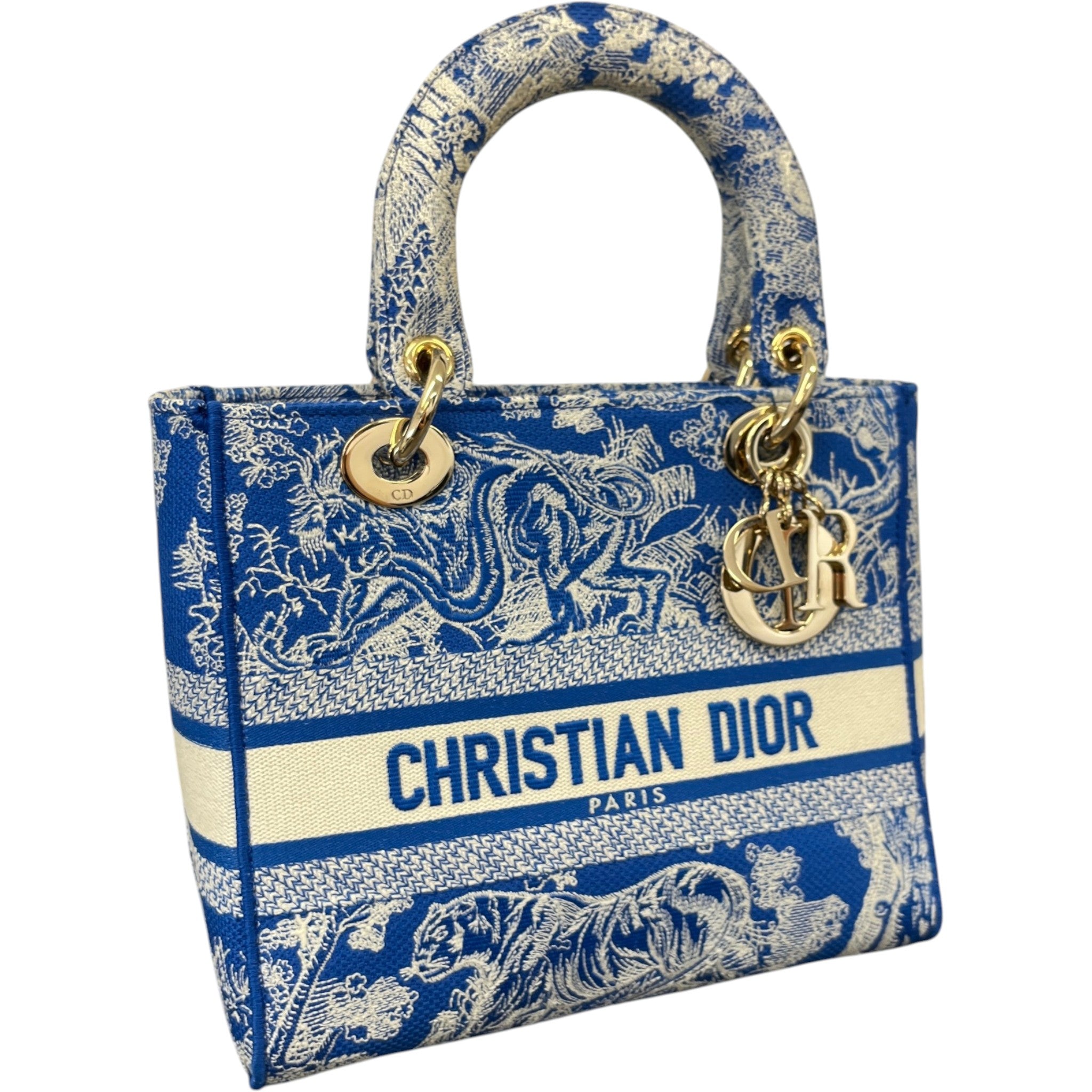 Women's Medium Dior Lady D-Lite Toile De Jouy Handbag Blue