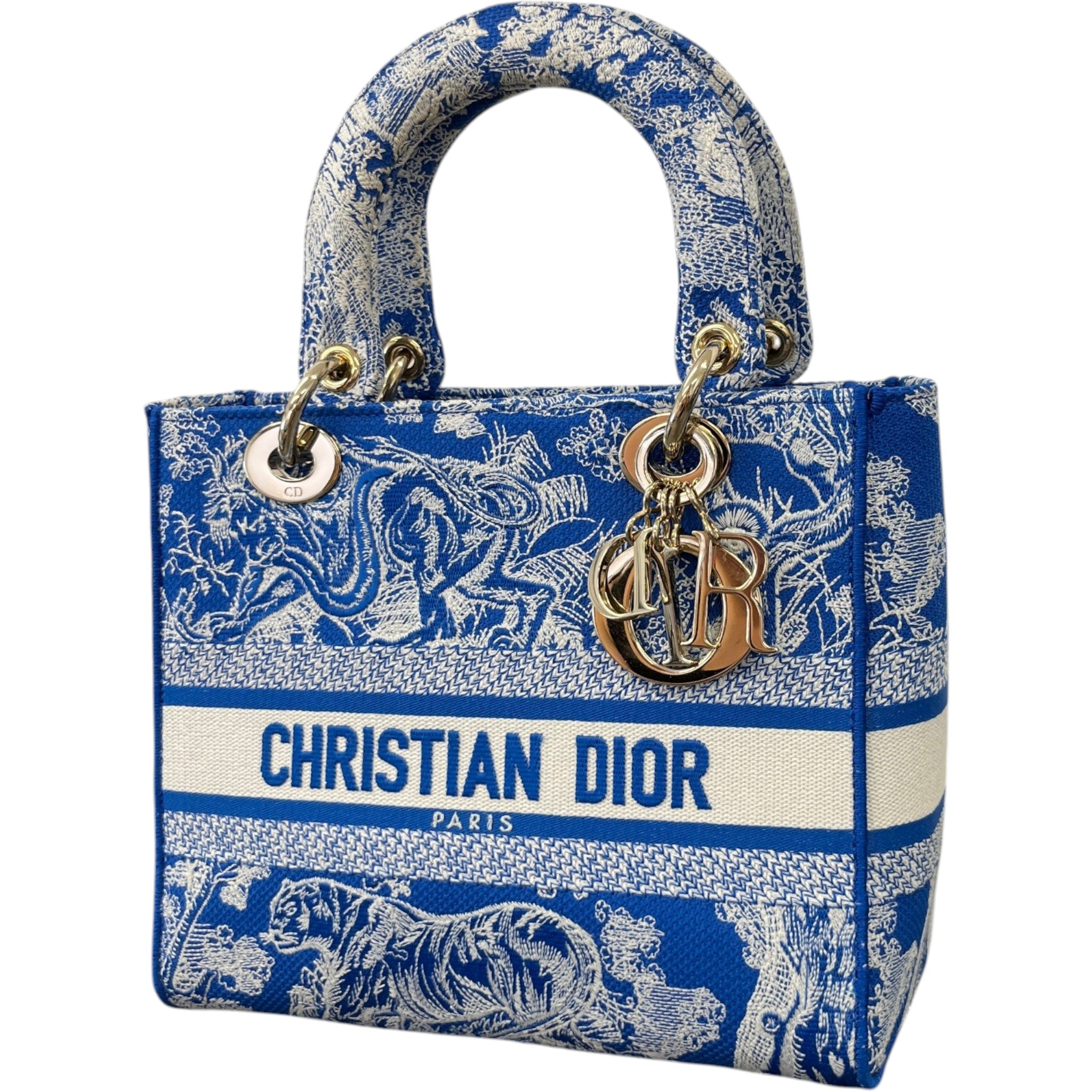 Women's Medium Dior Lady D-Lite Toile De Jouy Handbag Blue