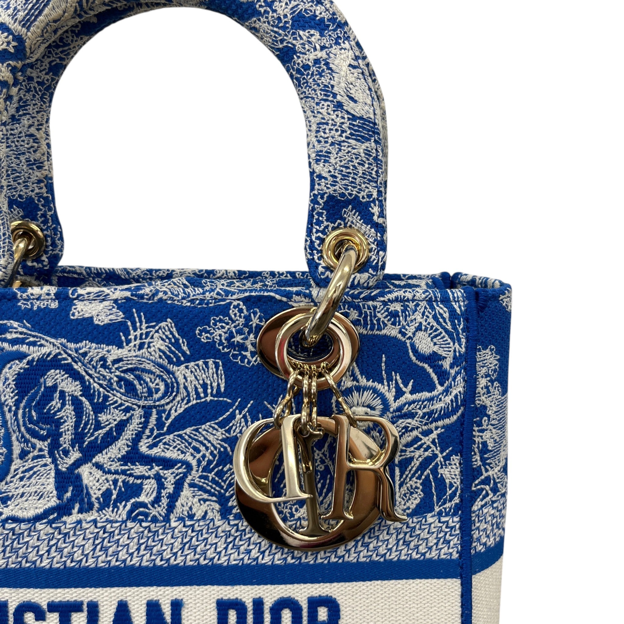 Women's Medium Dior Lady D-Lite Toile De Jouy Handbag Blue