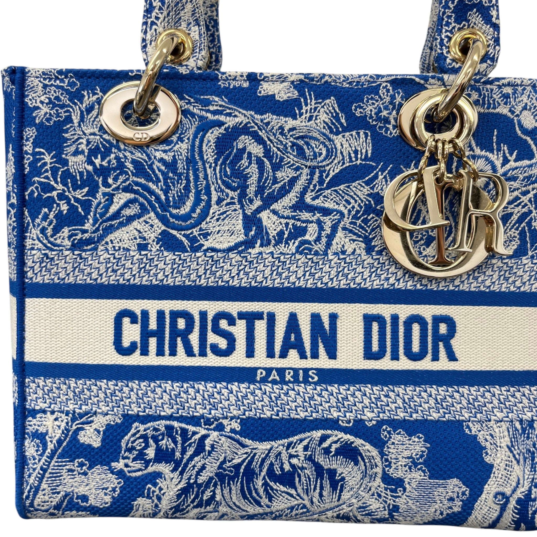 Women's Medium Dior Lady D-Lite Toile De Jouy Handbag Blue