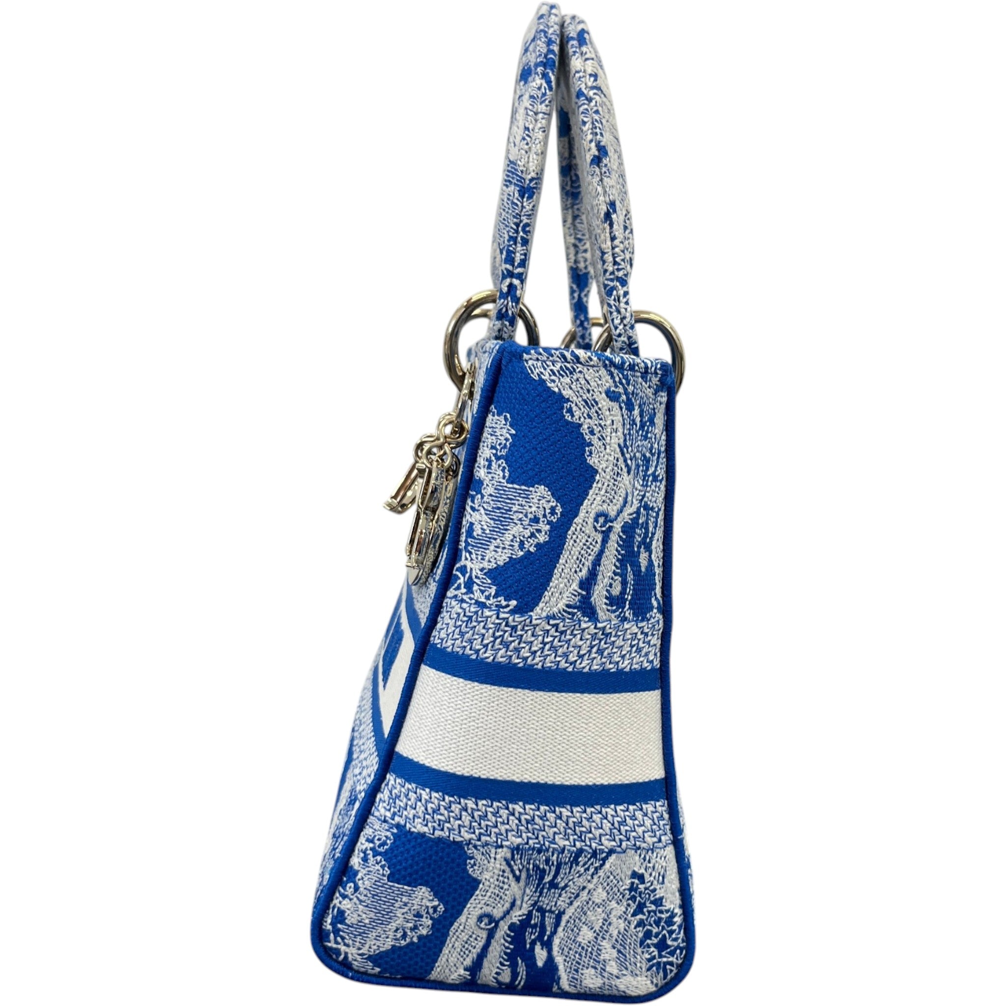 Women's Medium Dior Lady D-Lite Toile De Jouy Handbag Blue
