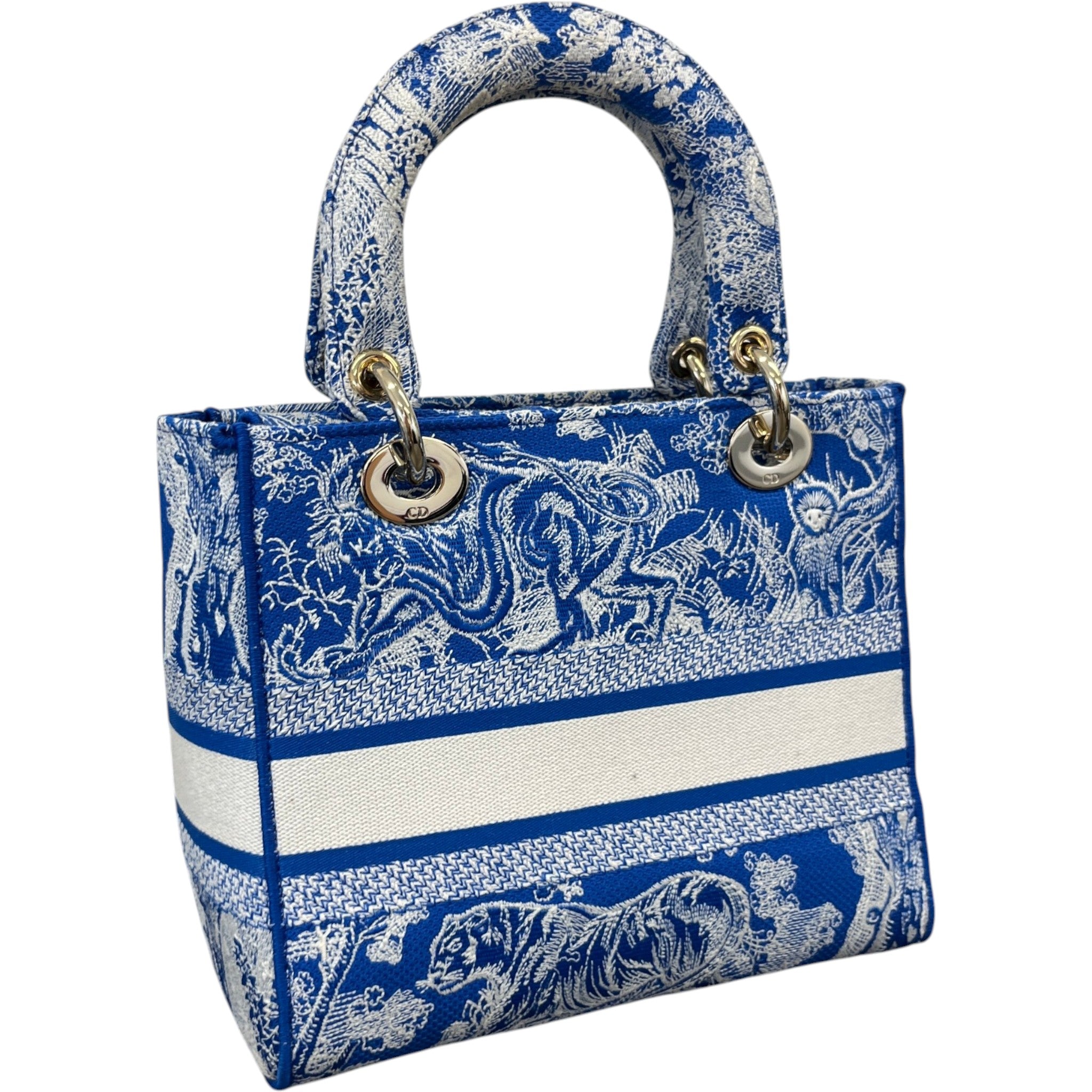 Women's Medium Dior Lady D-Lite Toile De Jouy Handbag Blue