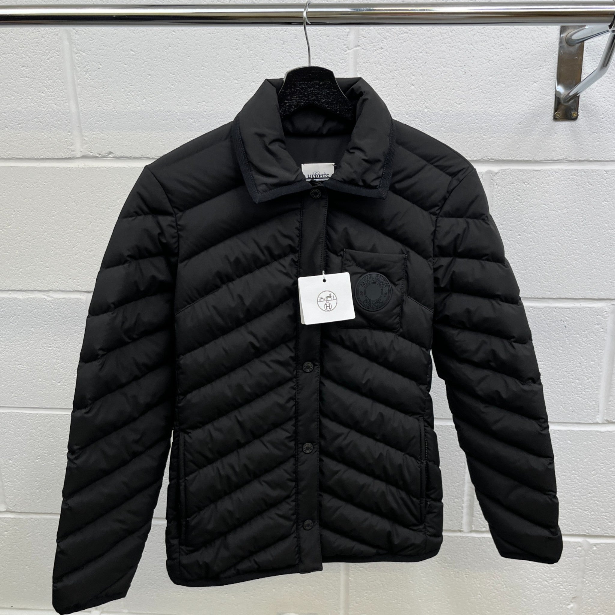 Women's Quilted Plaque Logo Jacket Black Size IT 38 / UK 6