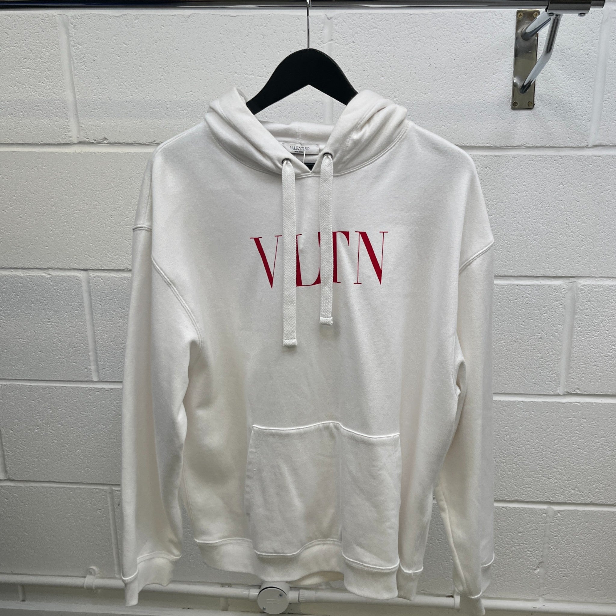 Men's Vltn Logo Print Hoodie White Size M
