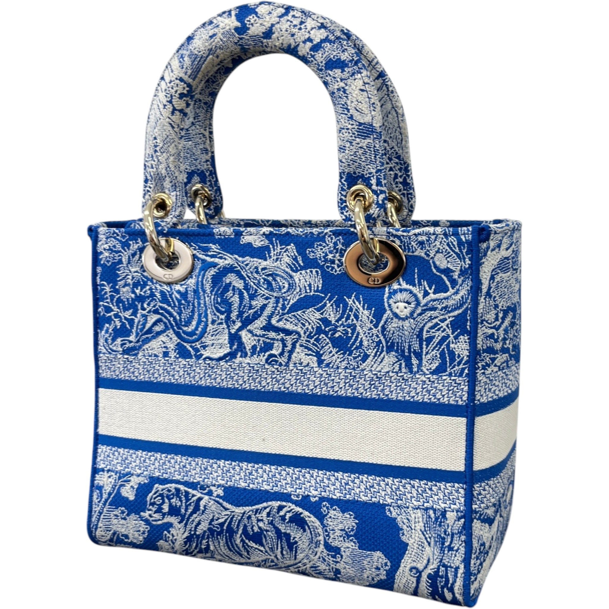 Women's Medium Dior Lady D-Lite Toile De Jouy Handbag Blue