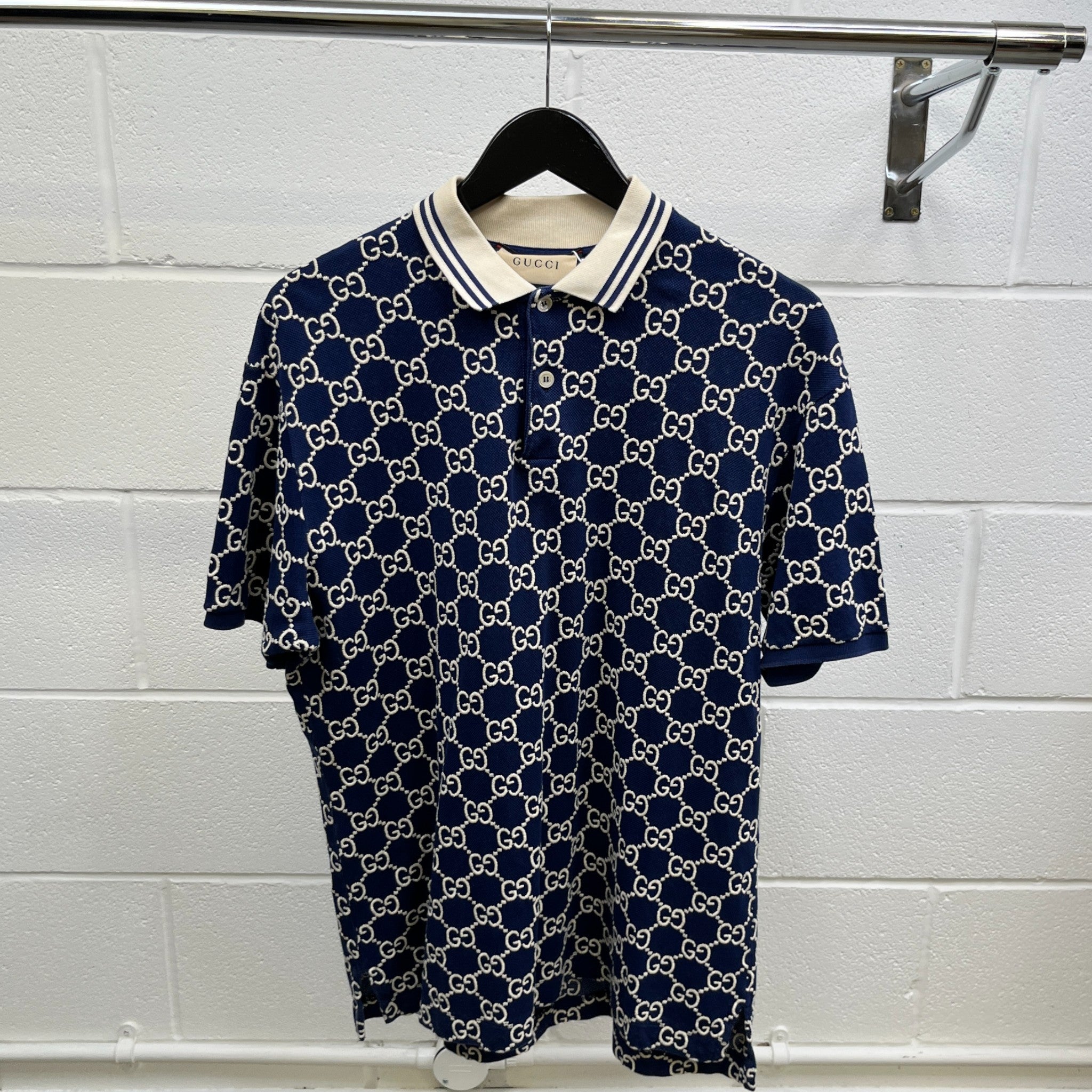 Men's Gg Monogram Polo Shirt Blue Size L