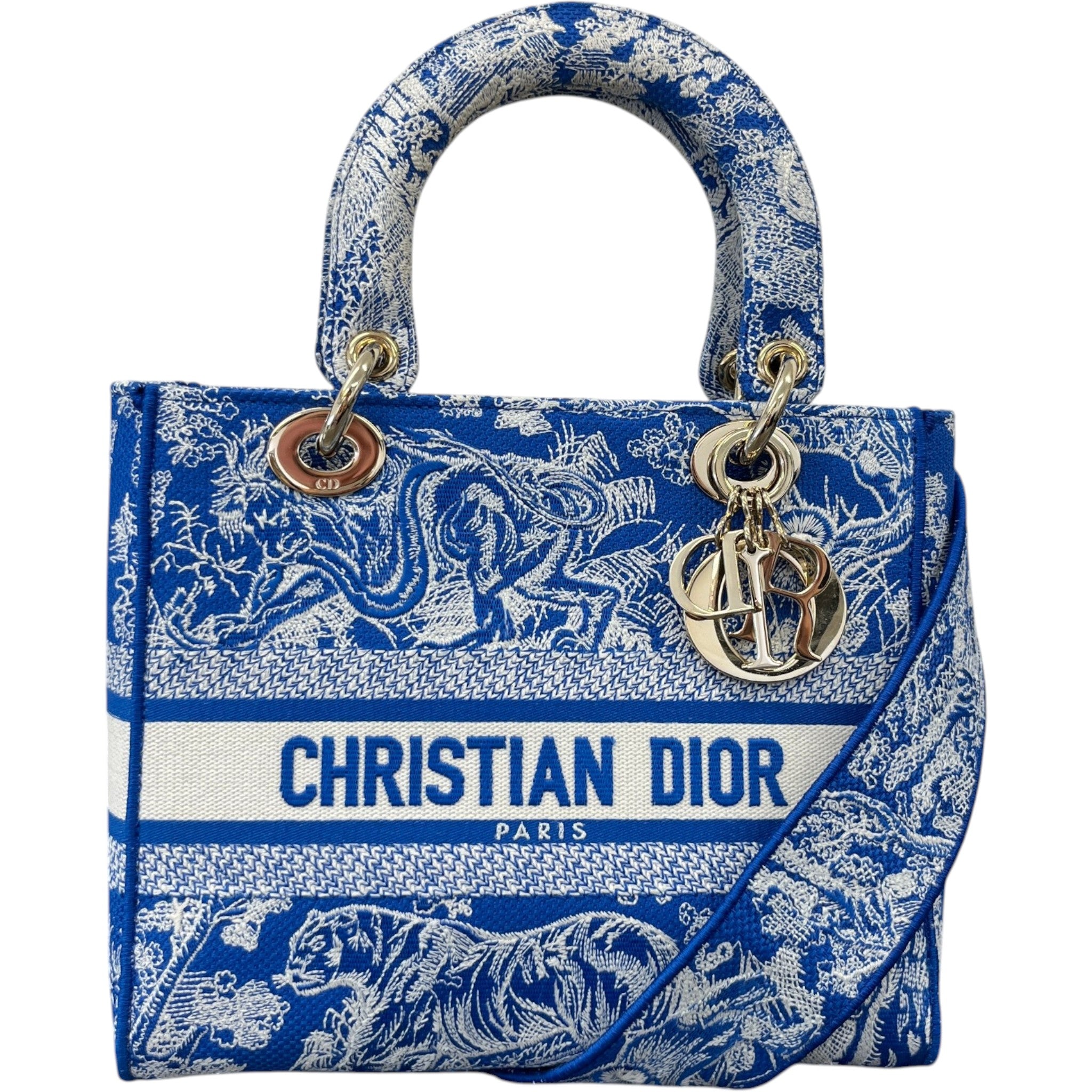 Women's Medium Dior Lady D-Lite Toile De Jouy Handbag Blue