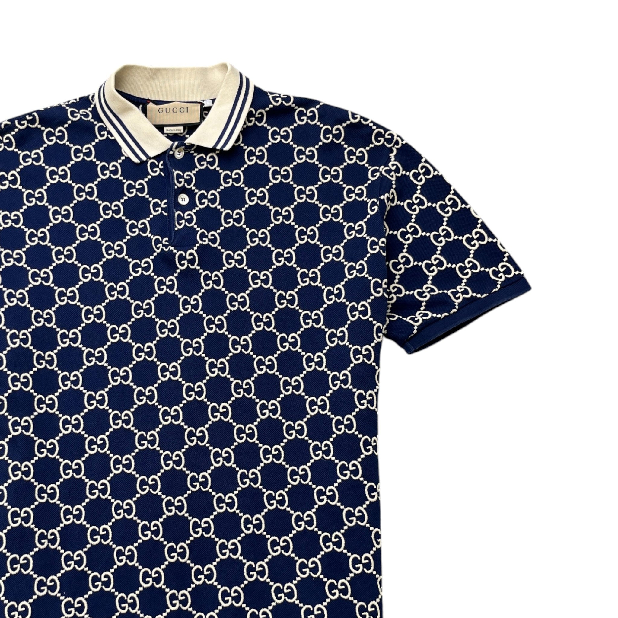 Men's Gg Monogram Polo Shirt Blue Size L