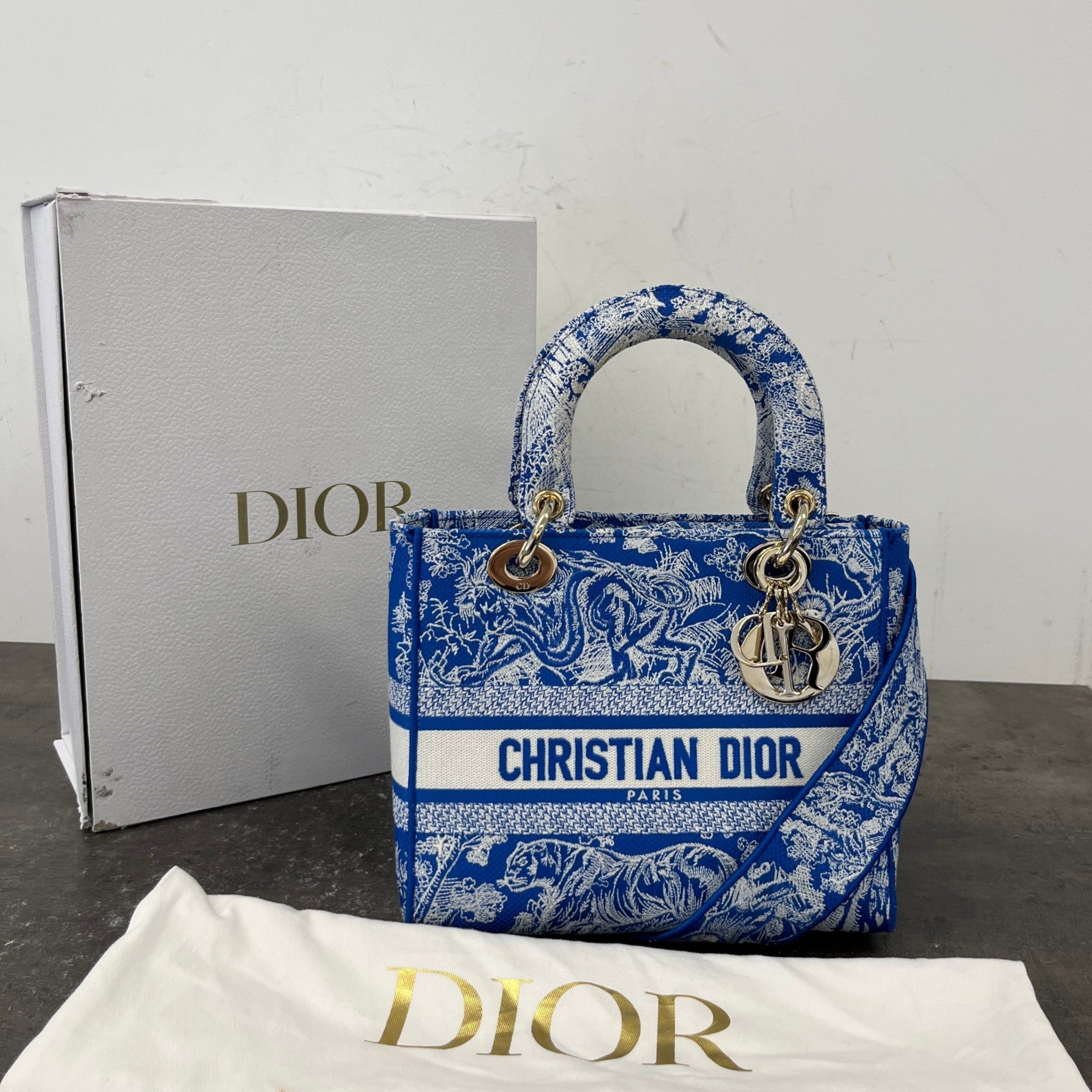 Women's Medium Dior Lady D-Lite Toile De Jouy Handbag Blue