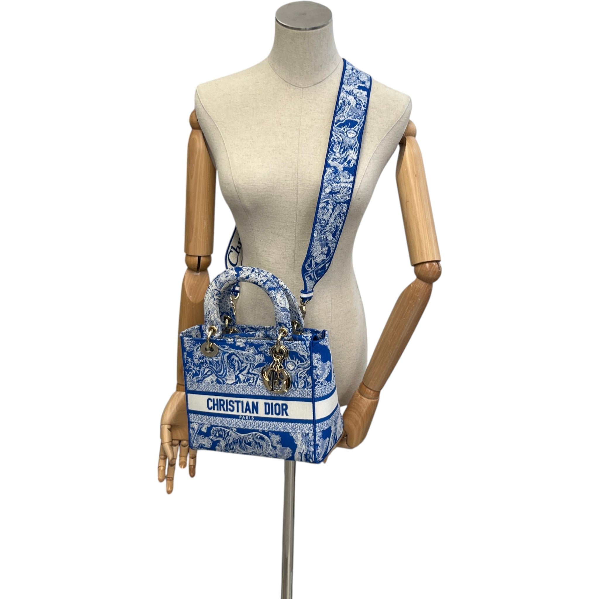 Women's Medium Dior Lady D-Lite Toile De Jouy Handbag Blue
