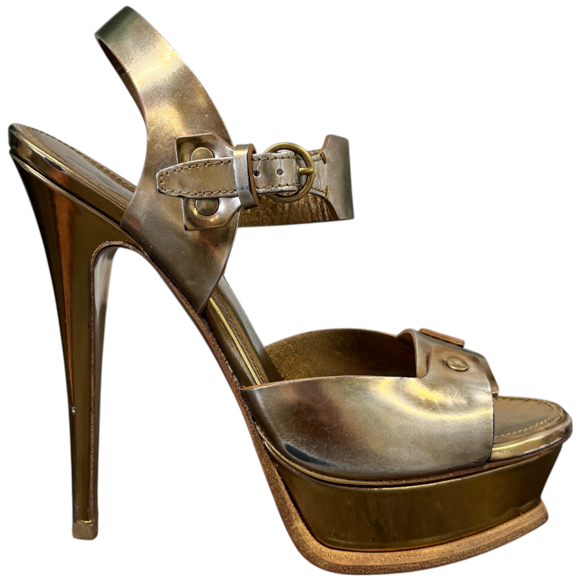 Women's Platform Slingback Heels Gold Size EU 37 / UK 4