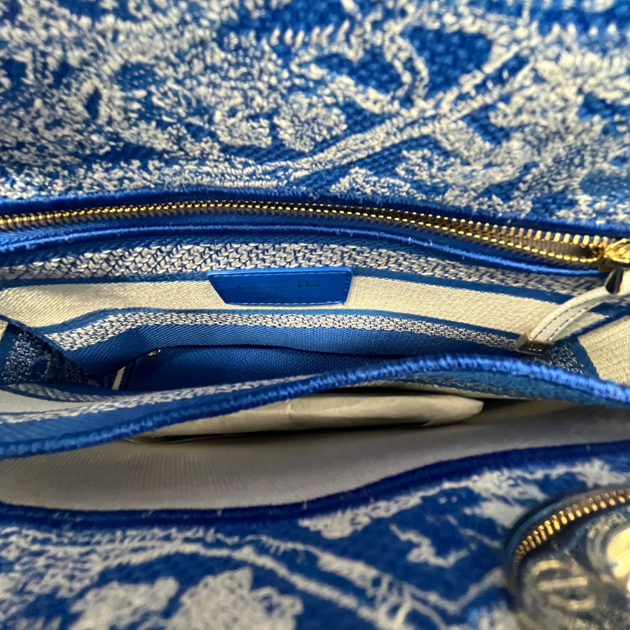 Women's Medium Dior Lady D-Lite Toile De Jouy Handbag Blue
