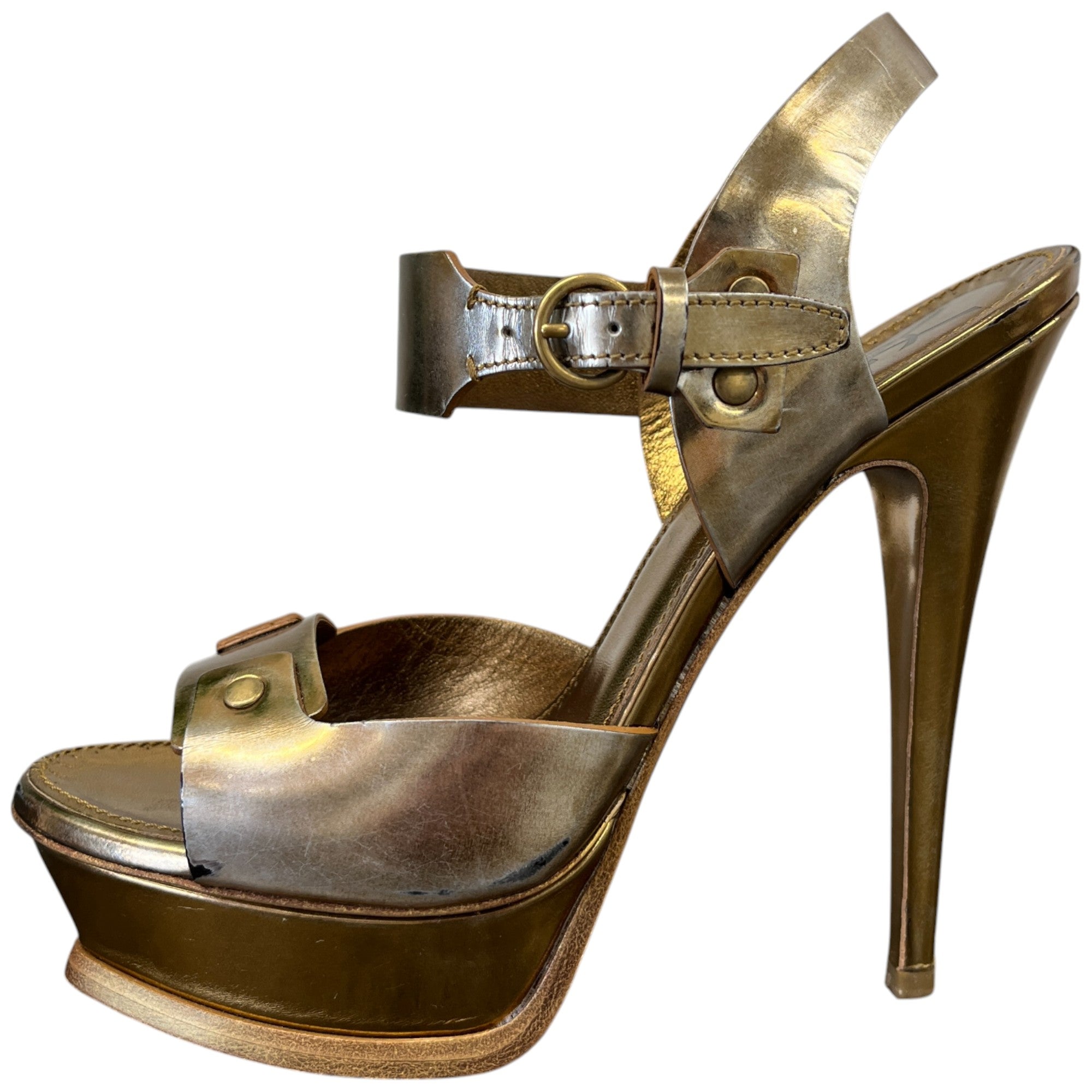 Women's Platform Slingback Heels Gold Size EU 37 / UK 4