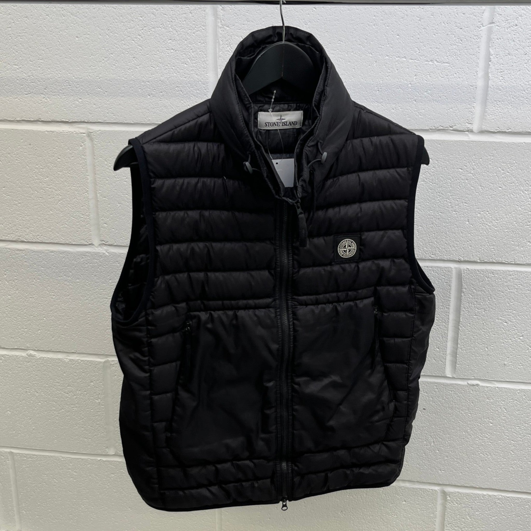 Men's Applique Logo Ripstop Gilet Black Size S