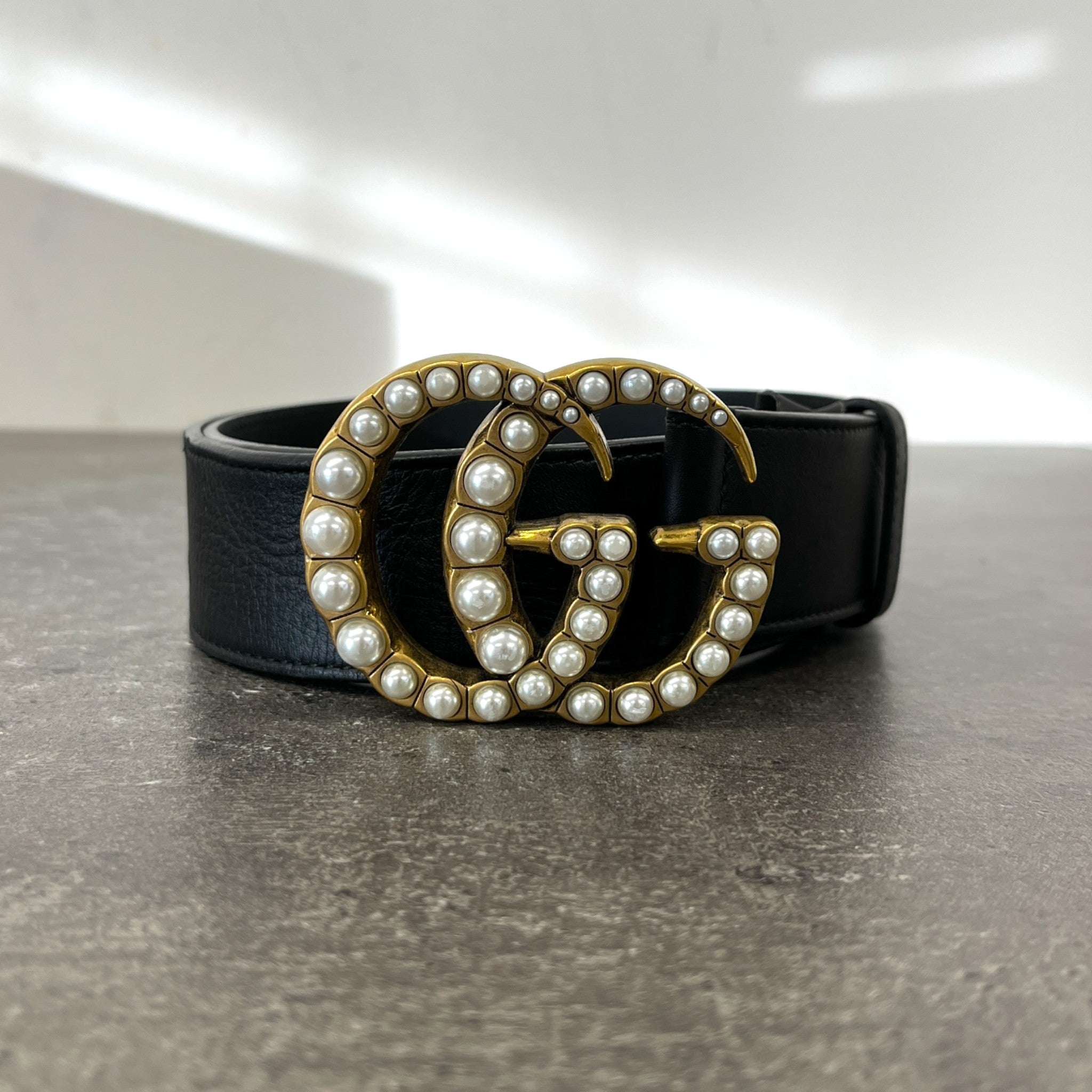 Women's Pearl Gg Marmont Belt Black Size 95cm / UK 14
