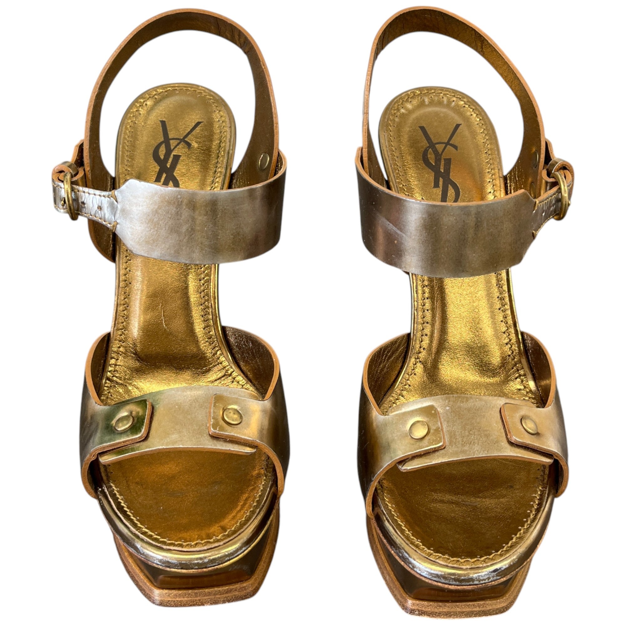 Women's Platform Slingback Heels Gold Size EU 37 / UK 4