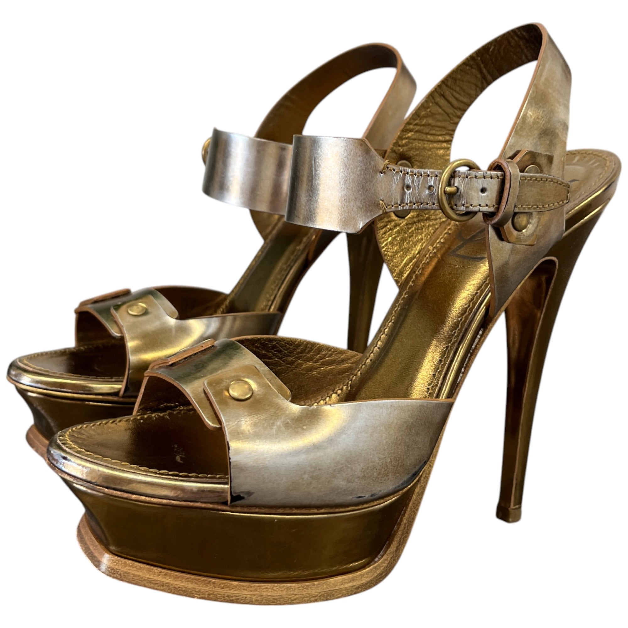 Women's Platform Slingback Heels Gold Size EU 37 / UK 4