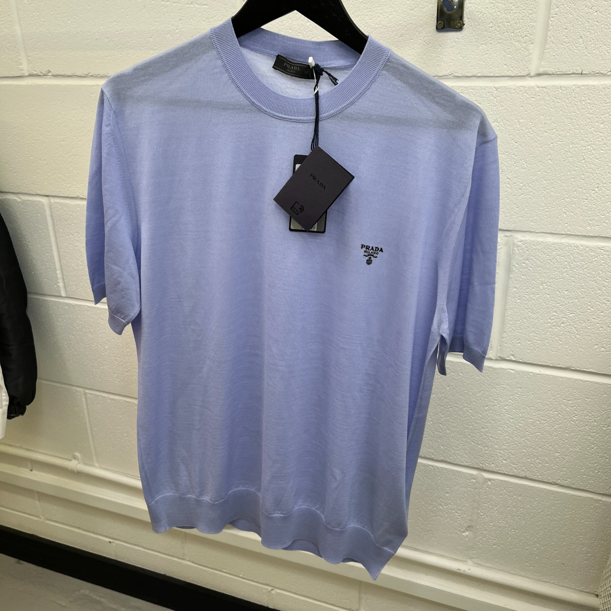 Men's Superfine Wool Embroidered Logo T-Shirt Blue Size IT 50 / UK L