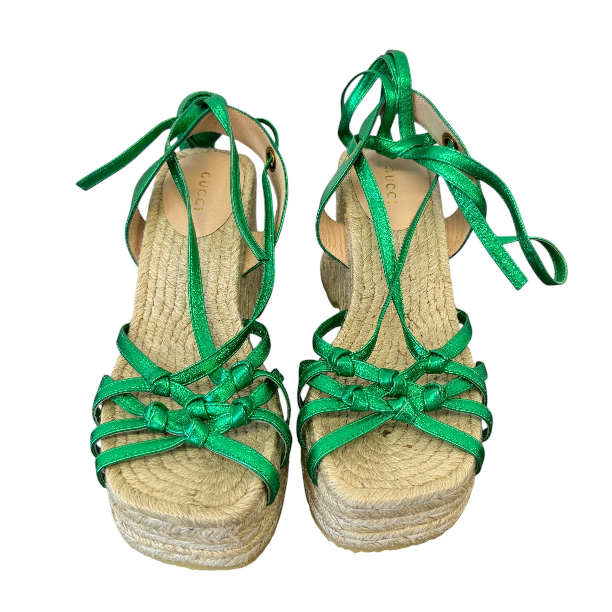 Women's Metallic Wedge Espadrilles Green Size EU 36.5 / UK 3.5