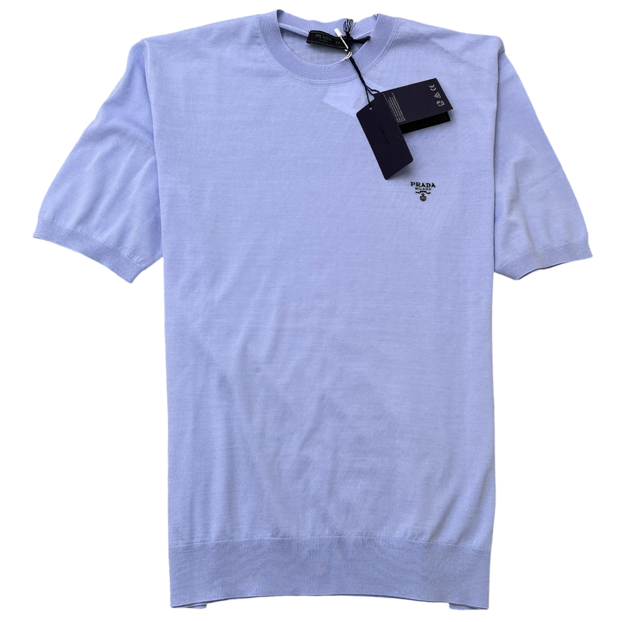 Men's Superfine Wool Embroidered Logo T-Shirt Blue Size IT 50 / UK L