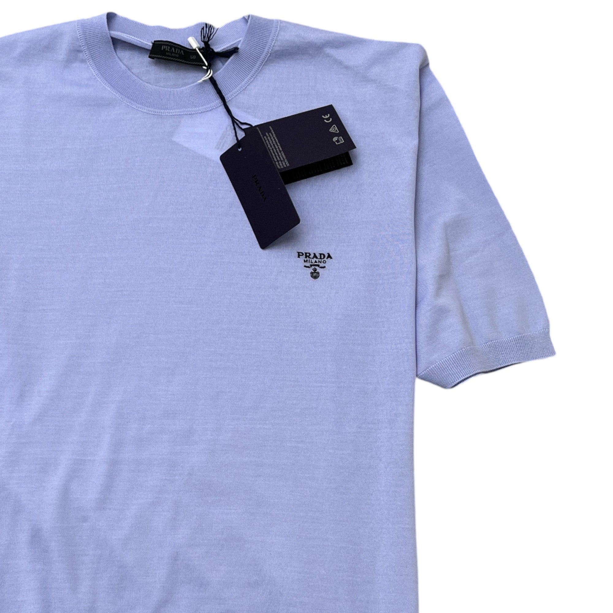 Men's Superfine Wool Embroidered Logo T-Shirt Blue Size IT 50 / UK L