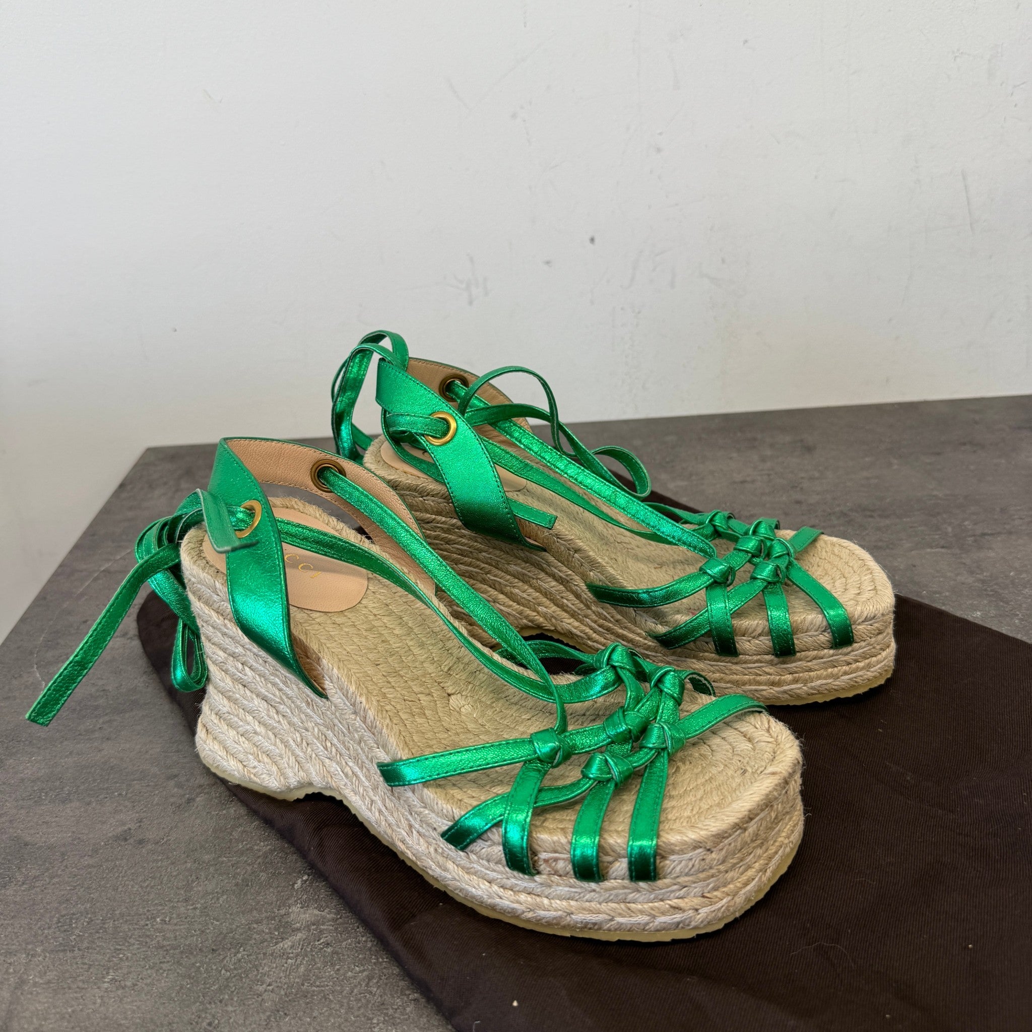 Women's Metallic Wedge Espadrilles Green Size EU 36.5 / UK 3.5