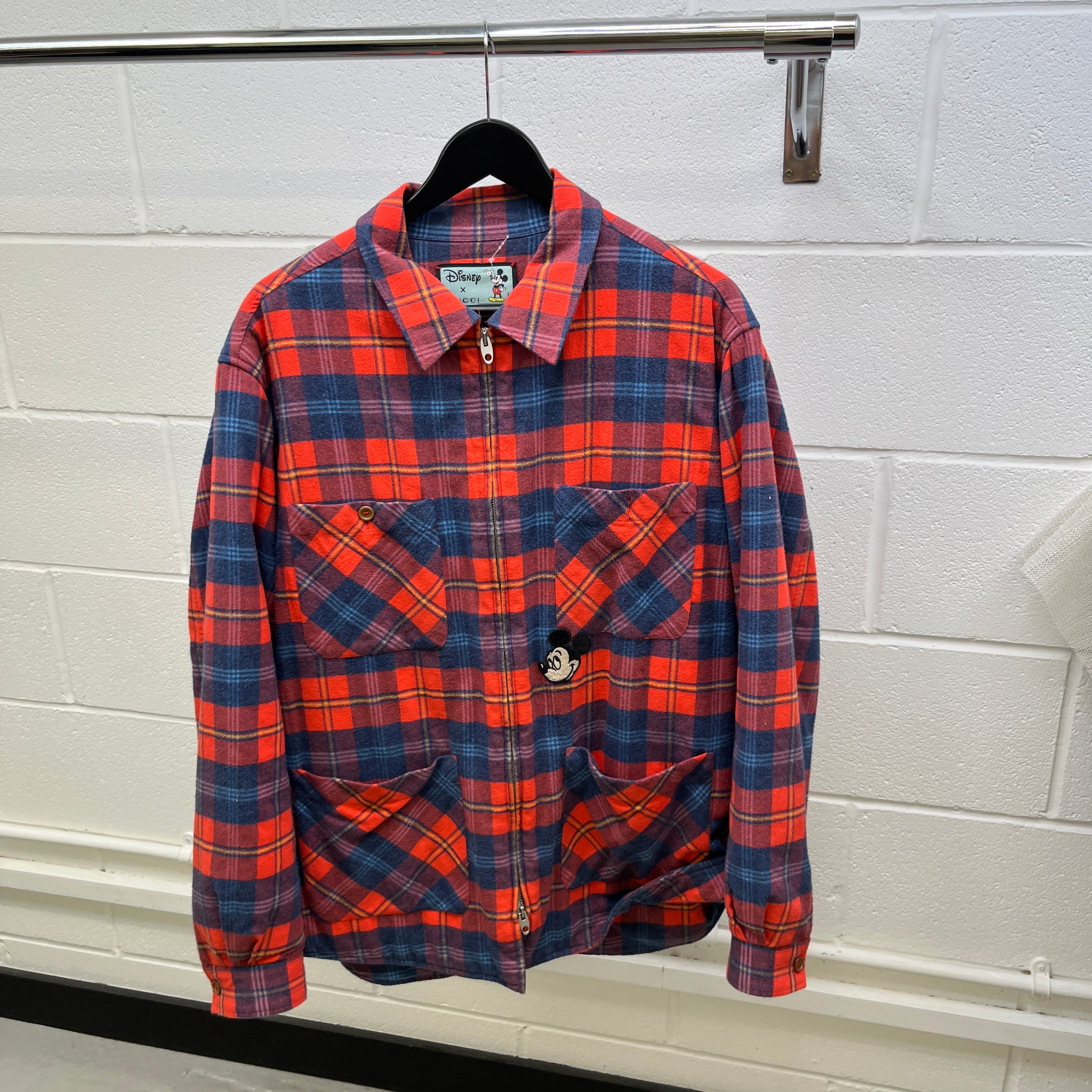 Men's X Disney Mickey Mouse Checkered Flannel Jacket Red Size IT 50 / L