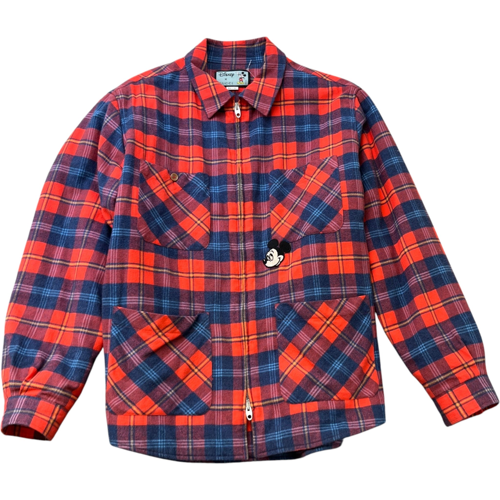 Men's X Disney Mickey Mouse Checkered Flannel Jacket Red Size IT 50 / L