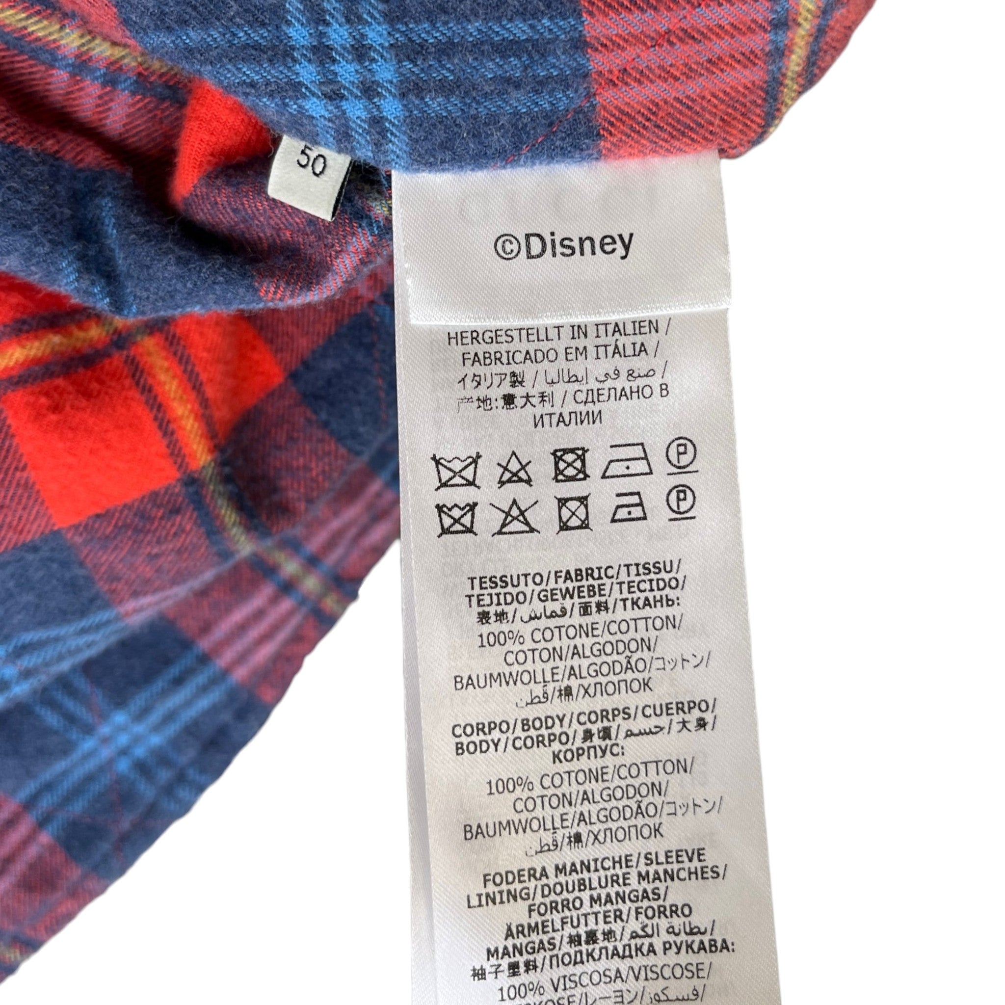 Men's X Disney Mickey Mouse Checkered Flannel Jacket Red Size IT 50 / L