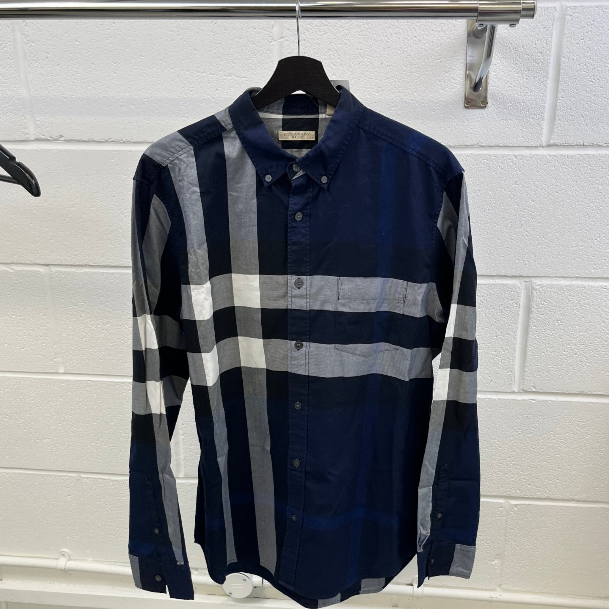 Men's Check Print Long Sleeve Shirt Navy Size L