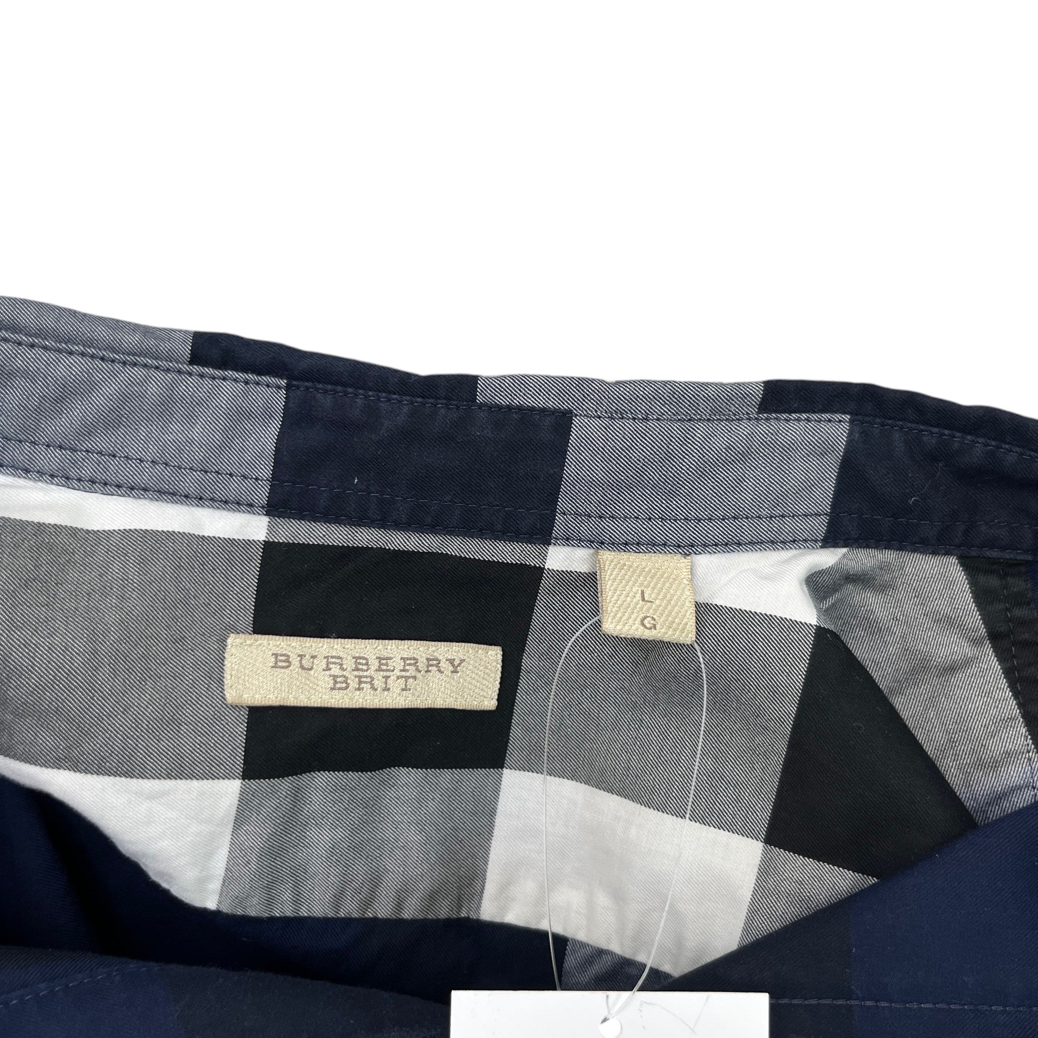 Men's Check Print Long Sleeve Shirt Navy Size L