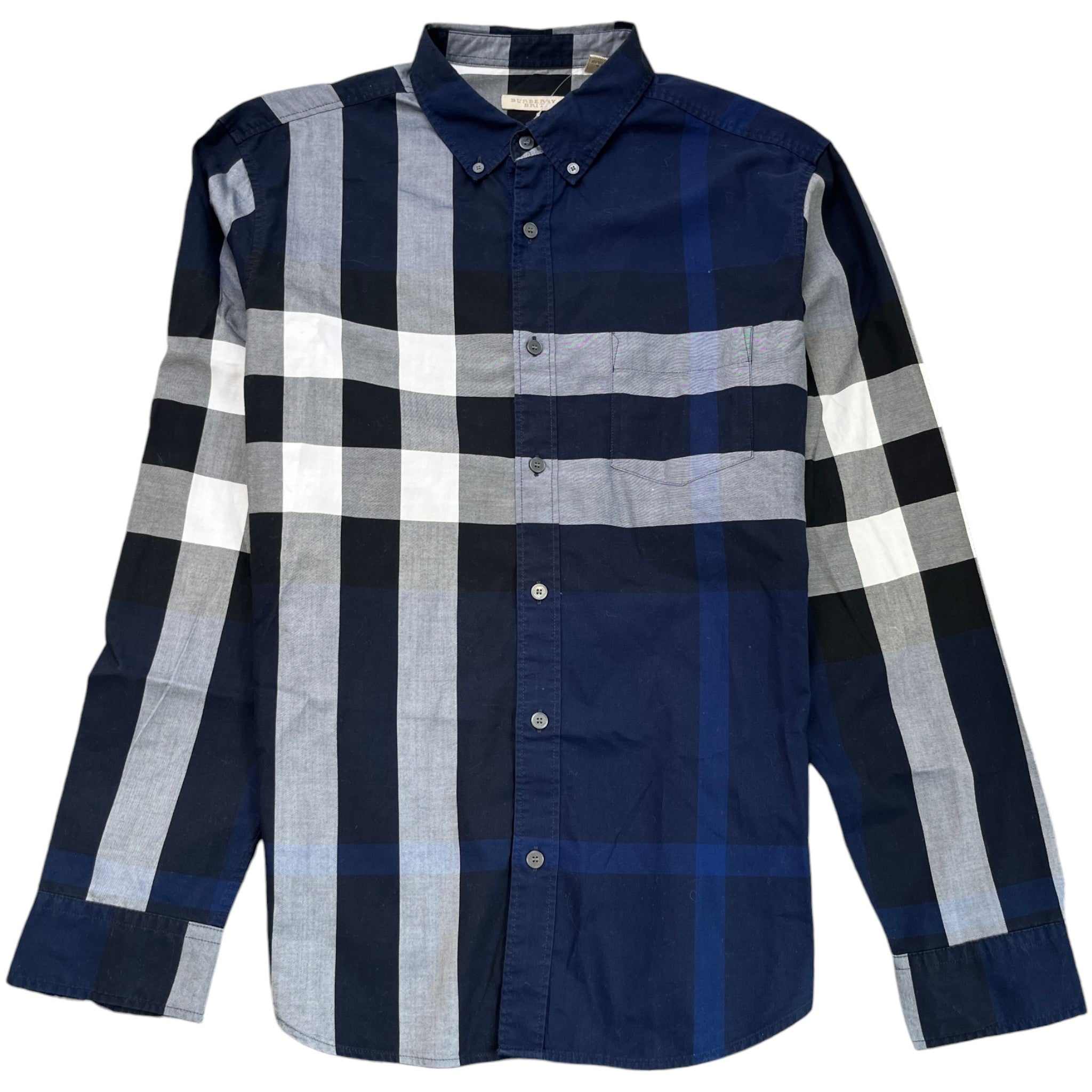 Men's Check Print Long Sleeve Shirt Navy Size L