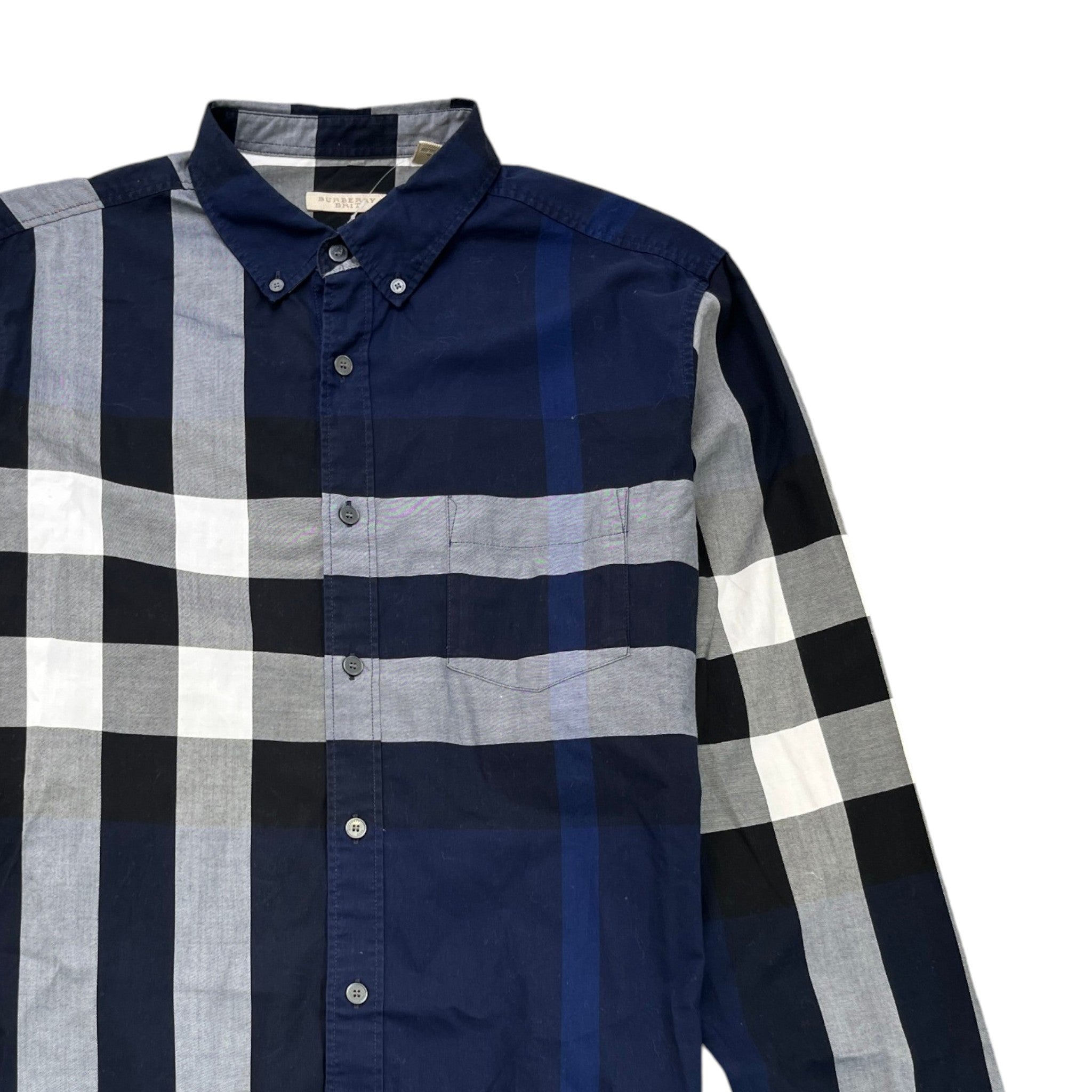 Men's Check Print Long Sleeve Shirt Navy Size L