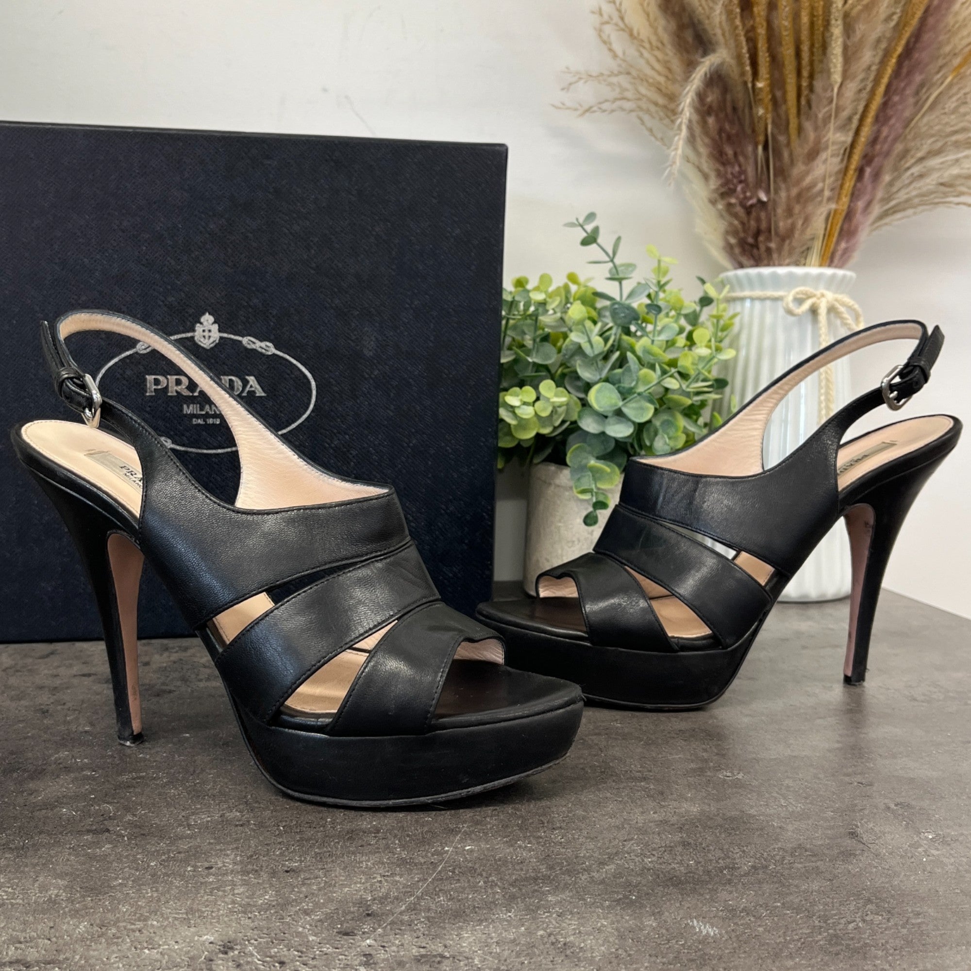 Women's Cross Strap Platform Heels Black Size EU 38.5 / UK 5.5