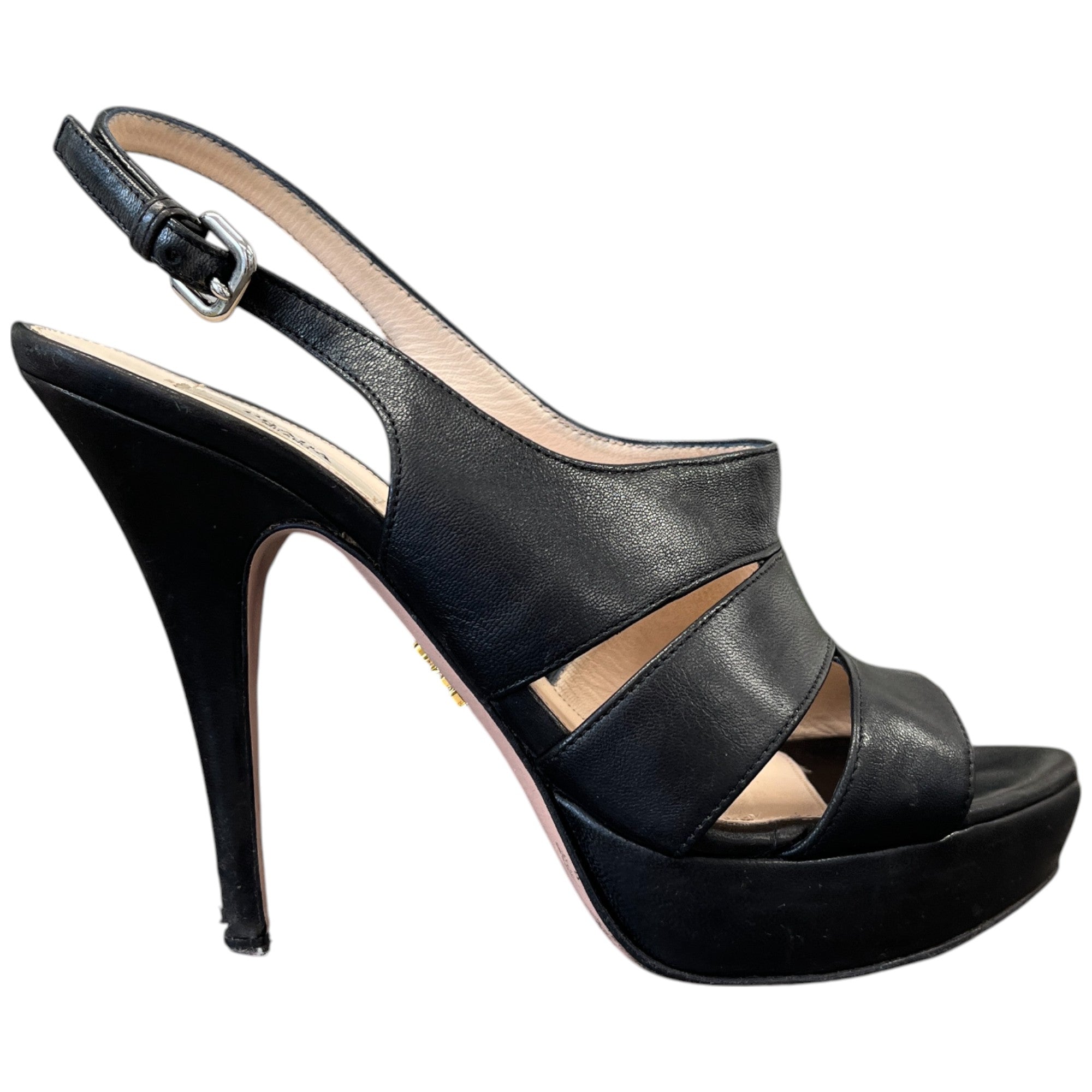 Women's Cross Strap Platform Heels Black Size EU 38.5 / UK 5.5