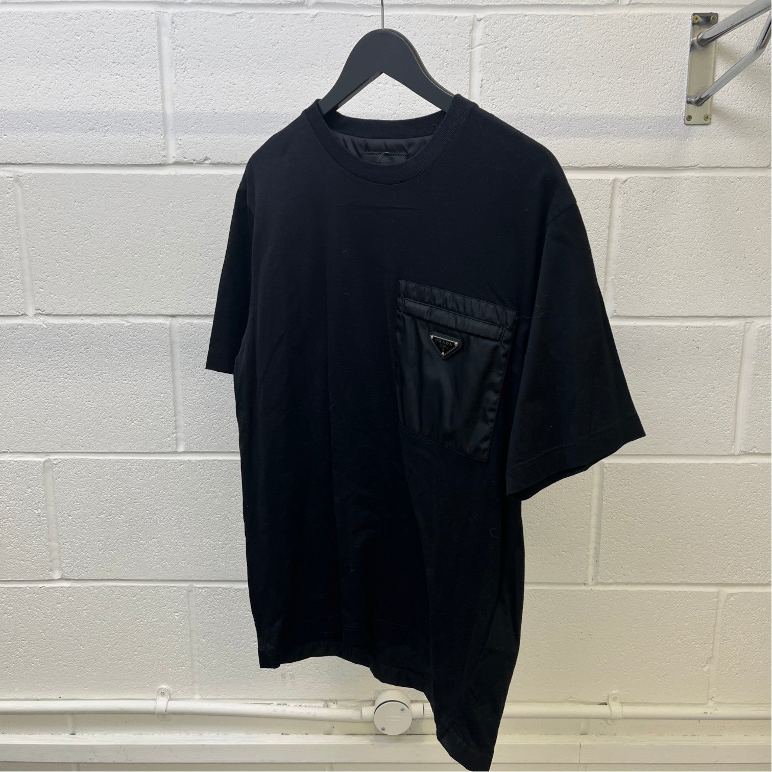 Men's Re-Nylon Plaque Logo T-Shirt Black Size L