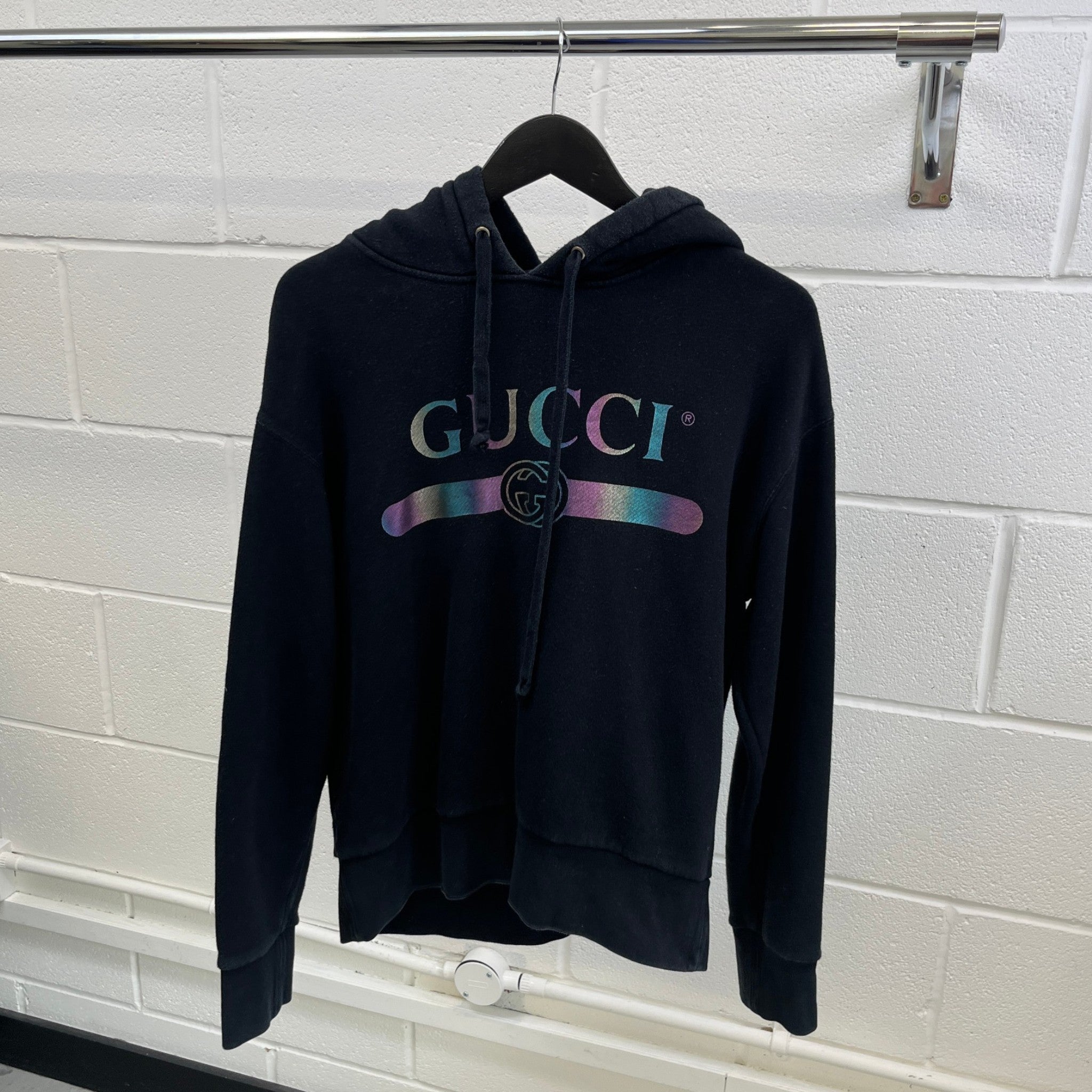 Men's Logo Print Hoodie Black Size XS