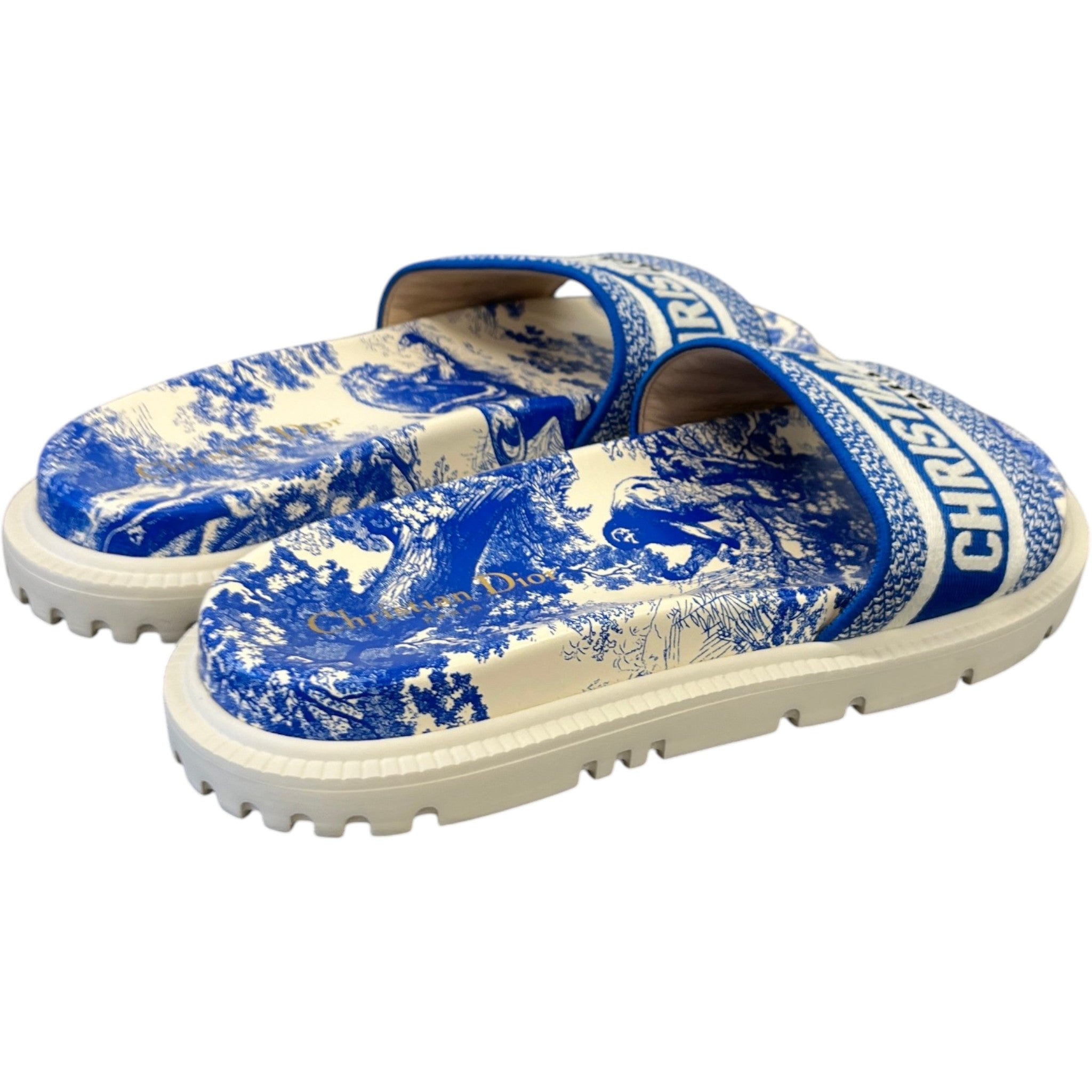 Women's Dway Toile De Jouy Slides Blue Size EU 39.5 / UK 6.5