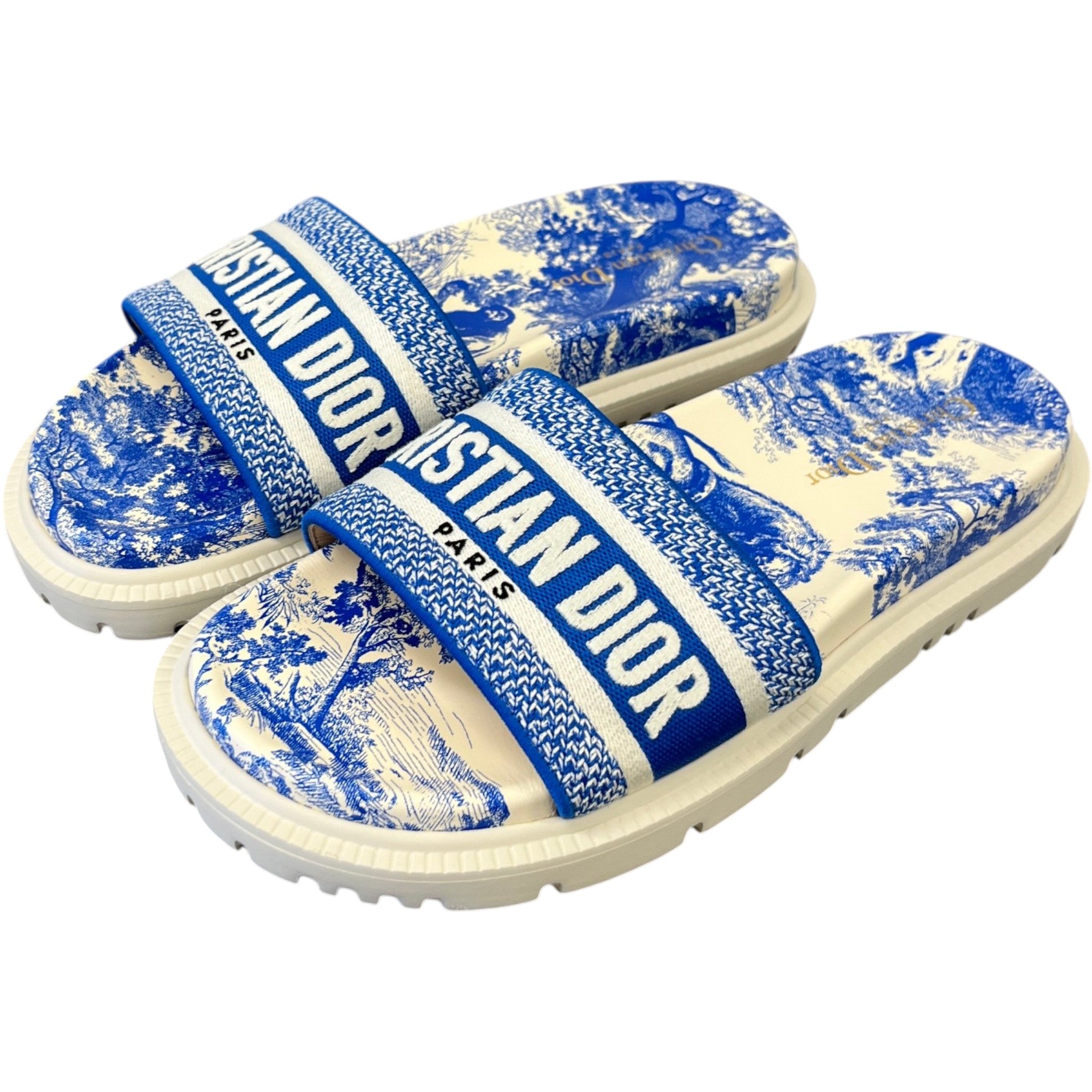 Women's Dway Toile De Jouy Slides Blue Size EU 39.5 / UK 6.5