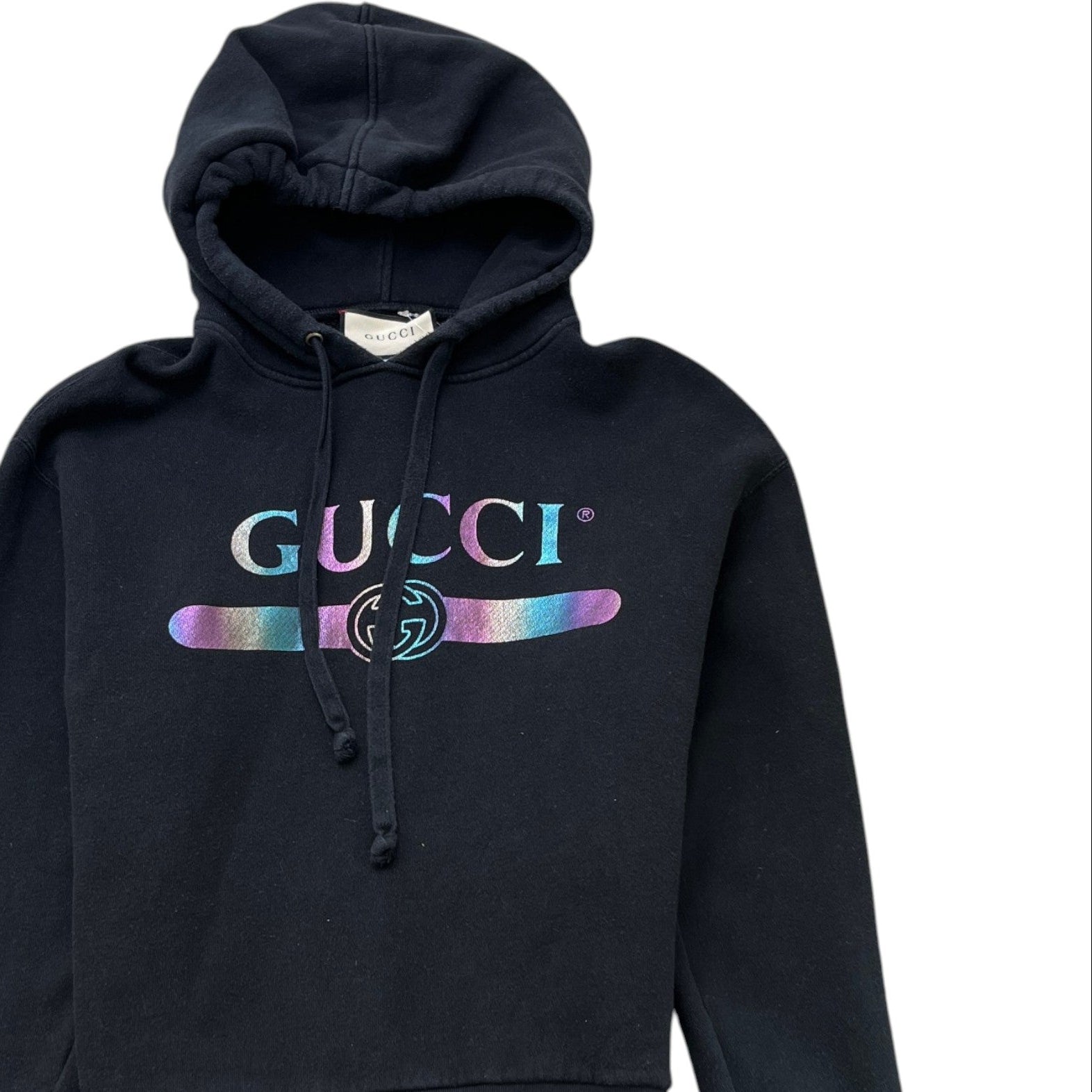 Men's Logo Print Hoodie Black Size XS
