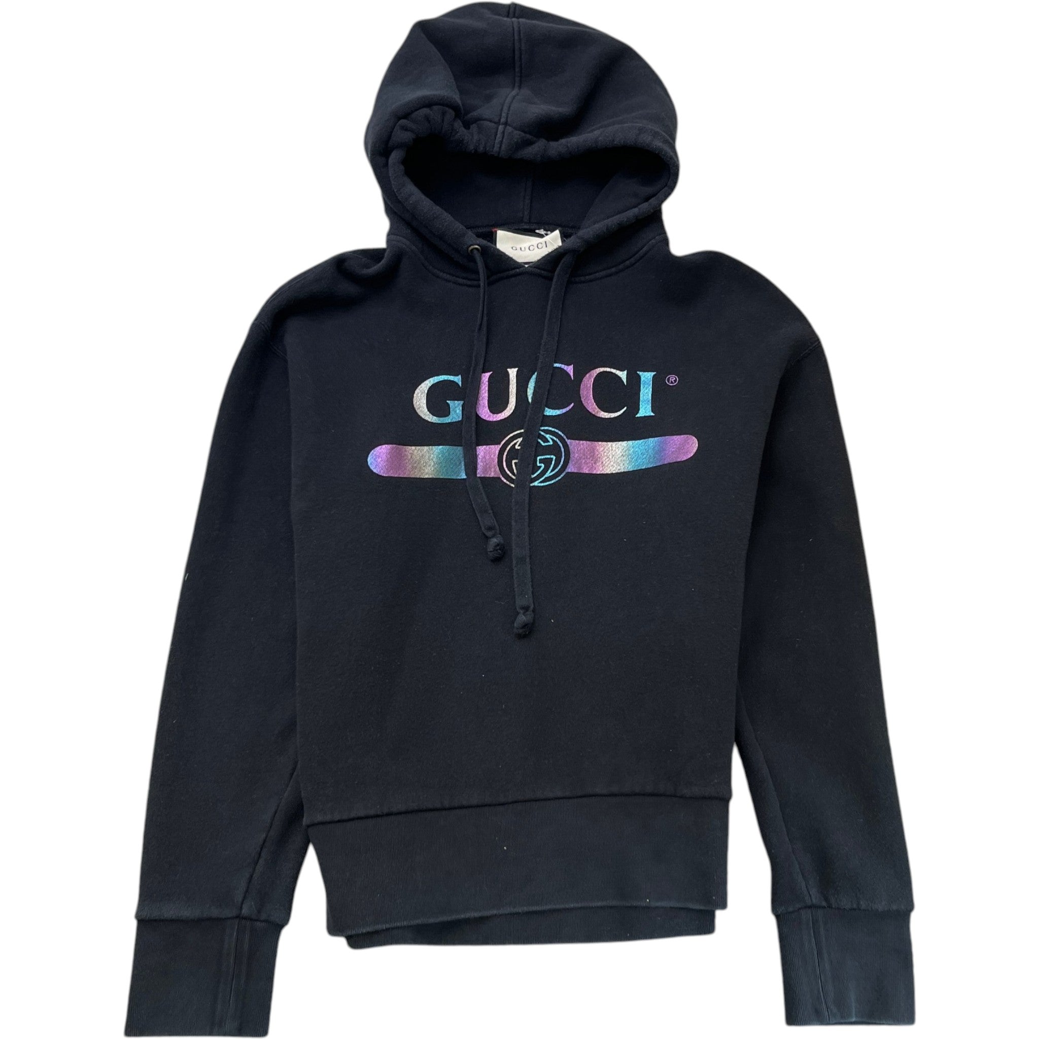 Men's Logo Print Hoodie Black Size XS