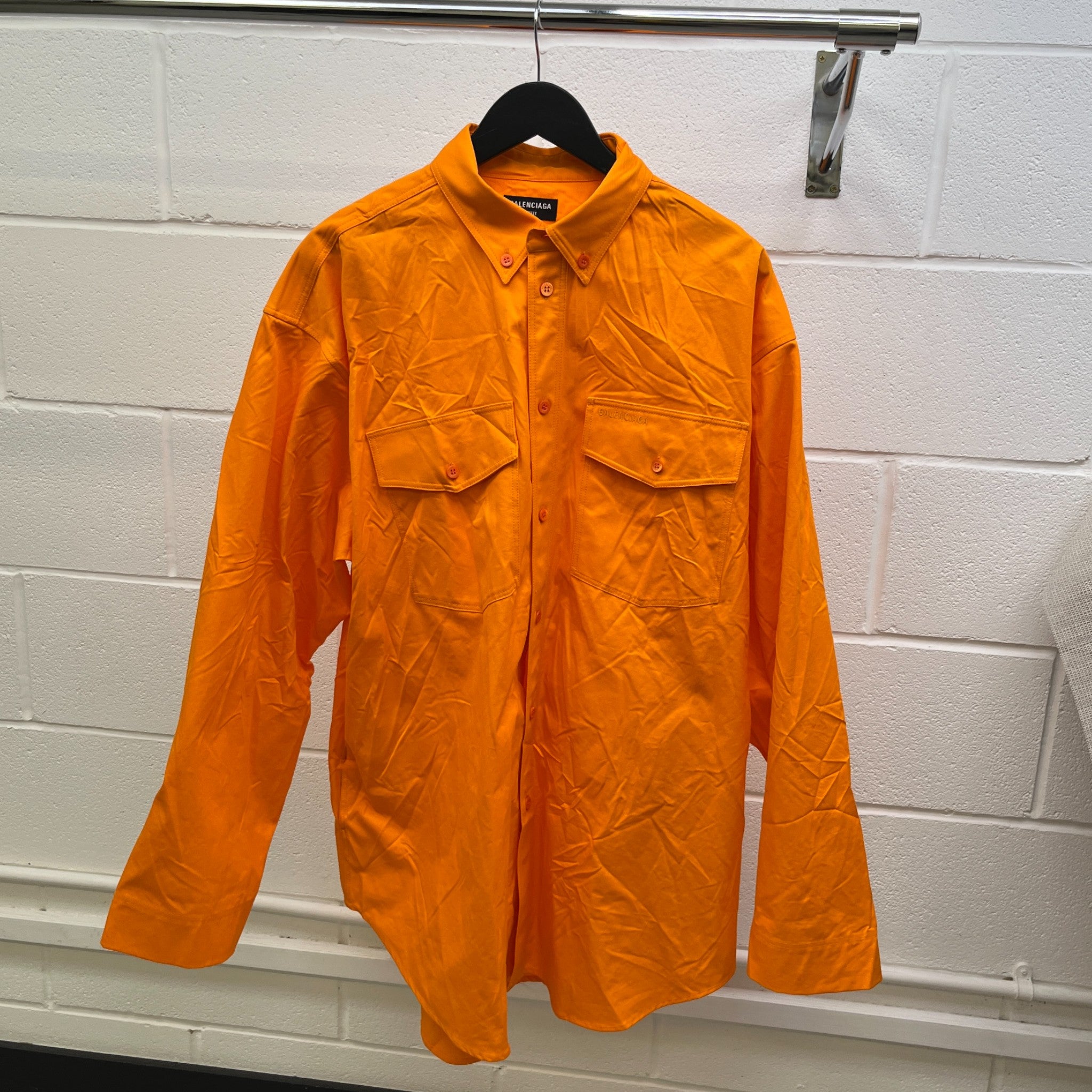 Men's Unifit Natural Wrinkle Overfit Logo Long Sleeve Shirt Orange Size XS