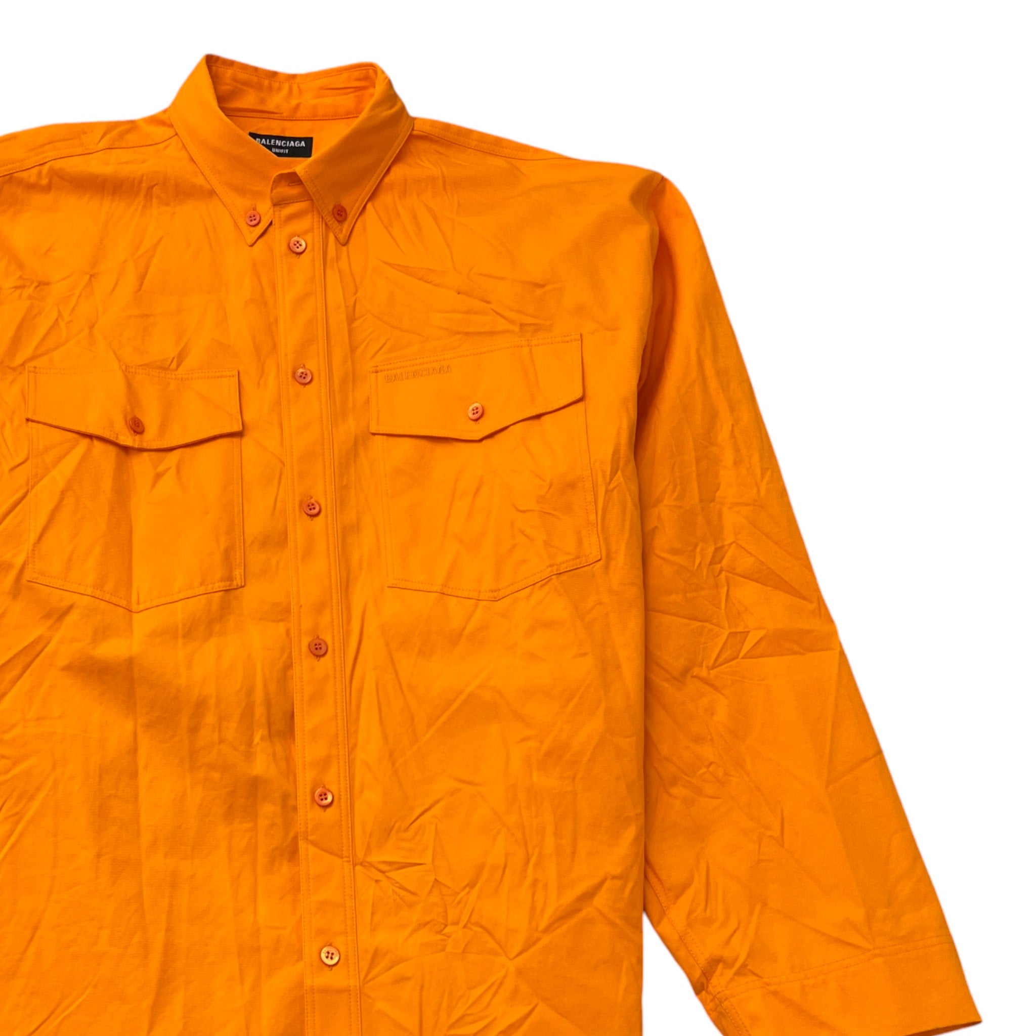 Men's Unifit Natural Wrinkle Overfit Logo Long Sleeve Shirt Orange Size XS