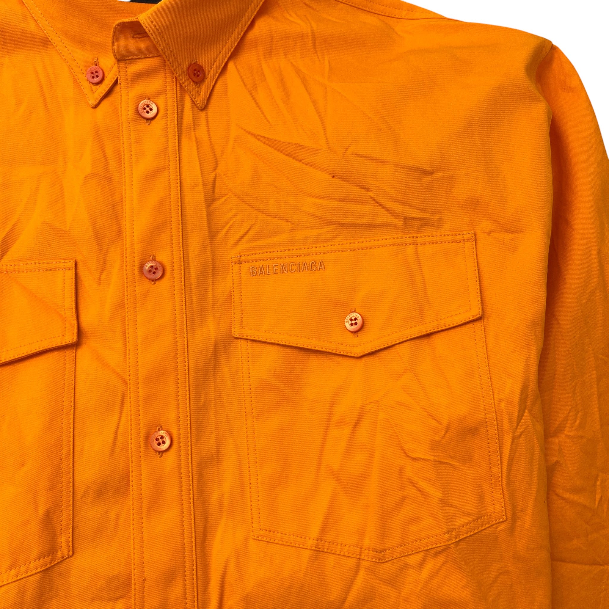 Men's Unifit Natural Wrinkle Overfit Logo Long Sleeve Shirt Orange Size XS