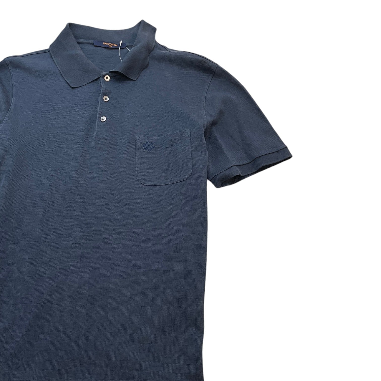 Men's Damier Embroidered Logo Pocket Polo Shirt Navy Size XL