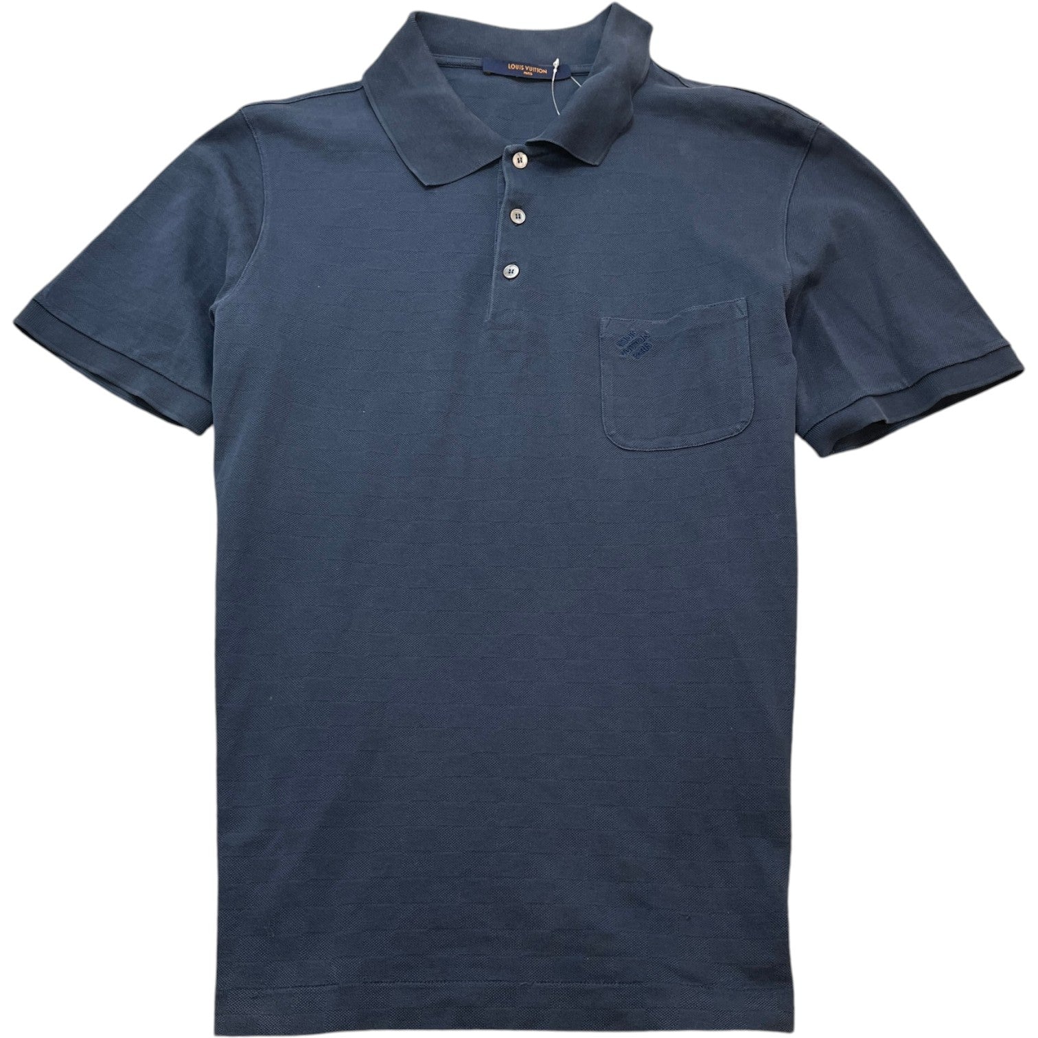 Men's Damier Embroidered Logo Pocket Polo Shirt Navy Size XL